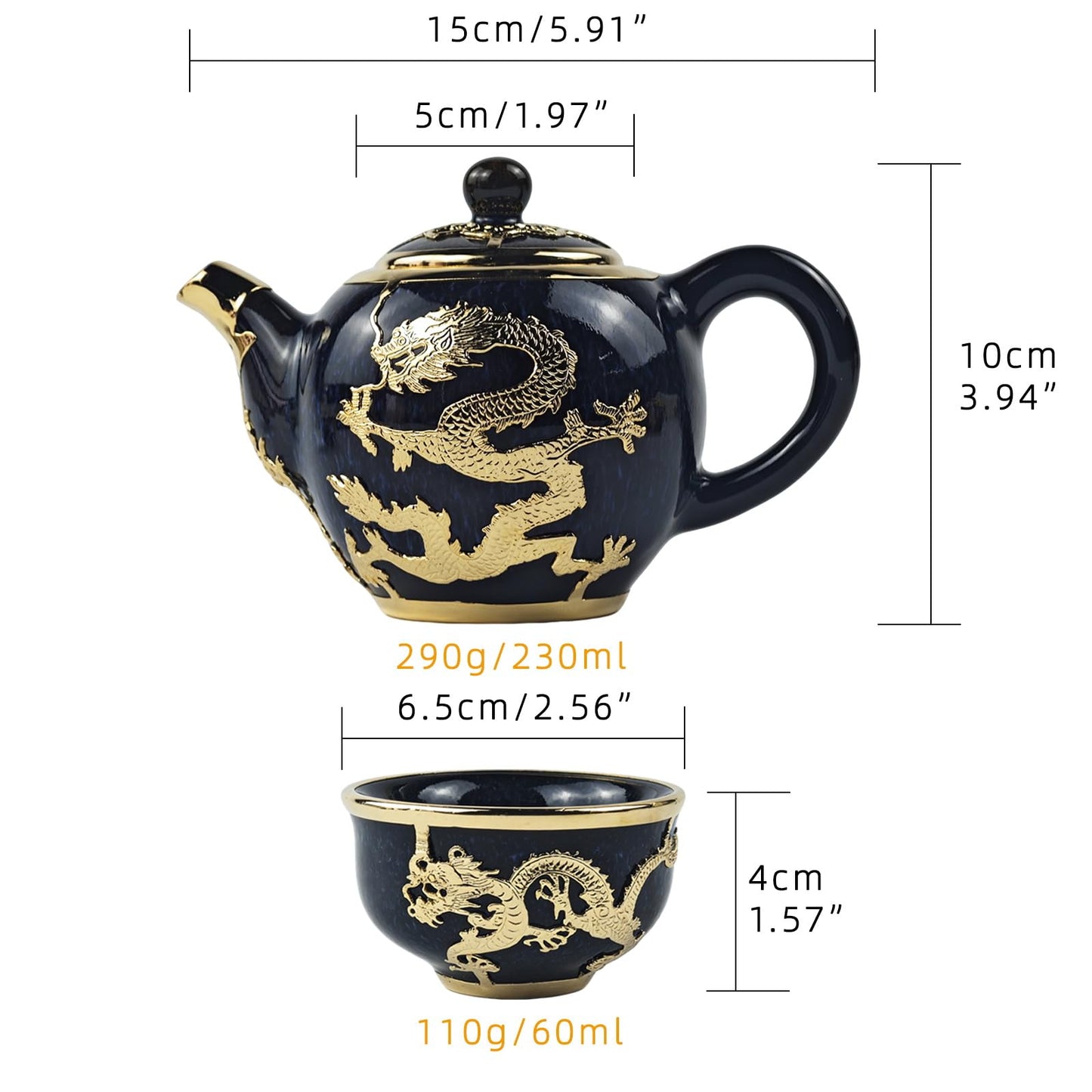 CKHNX Jun Porcelain Gold-Inlaid Tea Set, Zen Style, Includes Teapot and 6 Cups, Premium Gift Box, for Business, Festivals and Birthdays
