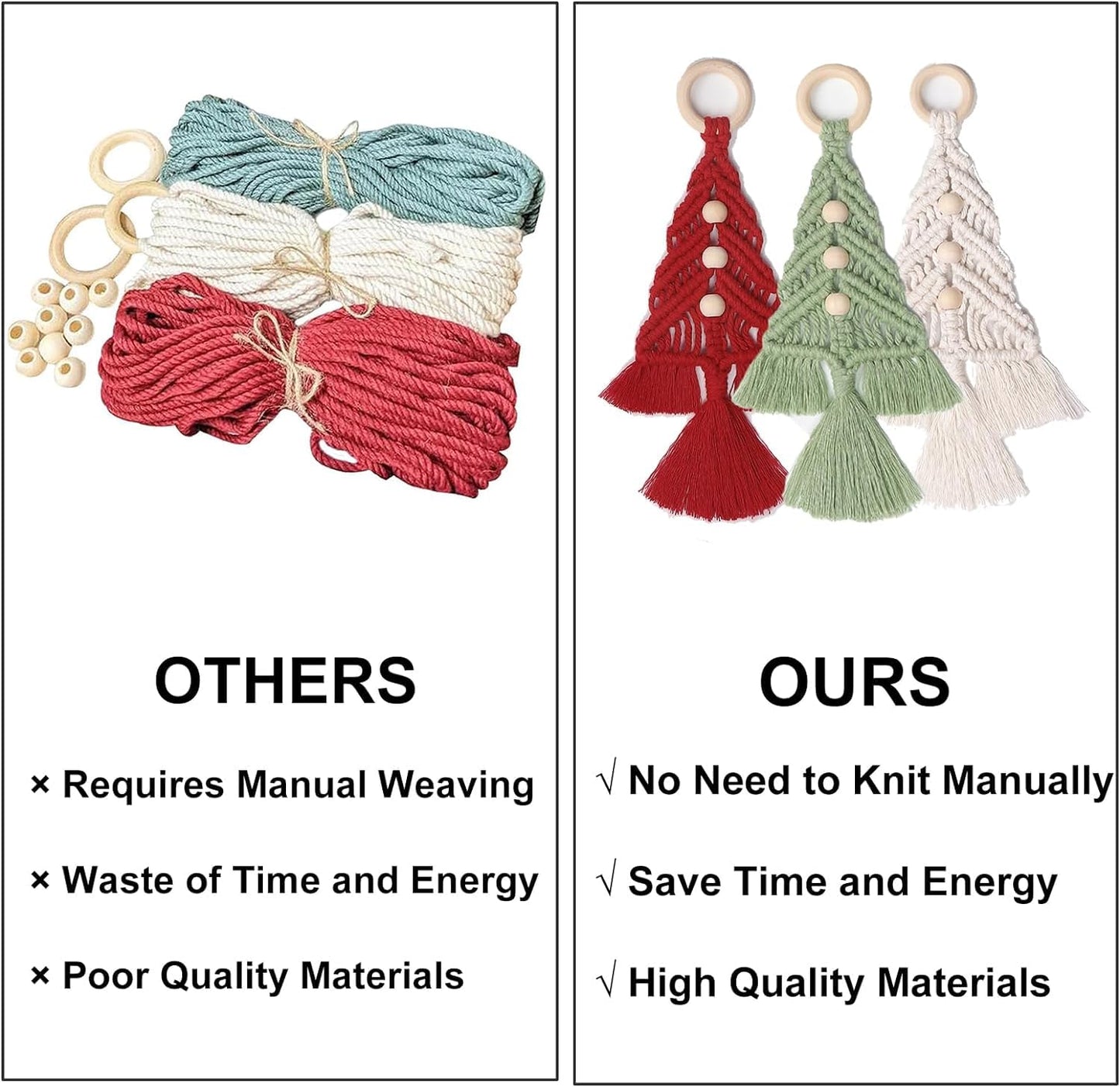 Dremisland Christmas Tree Decoration 3 Set Macrame Hanging Ornaments - Assembled Kits Boho Wall Decor for Winter New Year Party Supplies