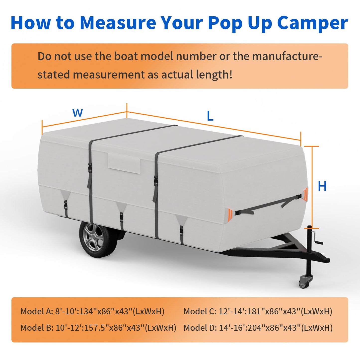 Tuszom True 900D Oxford Anti-Scratch Pop Up Camper Trailer Cover, Upgraded Waterproof Anti-UV Folding Camping RV Cover, Fit 12'-14' with 7 PCS Reinforced Windproof Straps for Motorhome