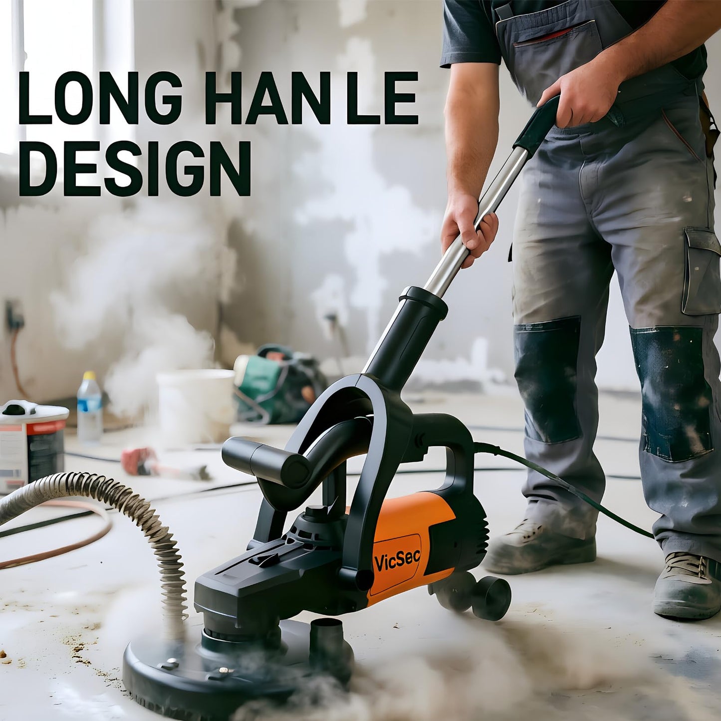 VICSEC Electric Concrete Surface Grinder,Electric Diamond Polisher Machine with Telescopic rod for sanding Cement, Floor, Wall, Granite and Ceiling