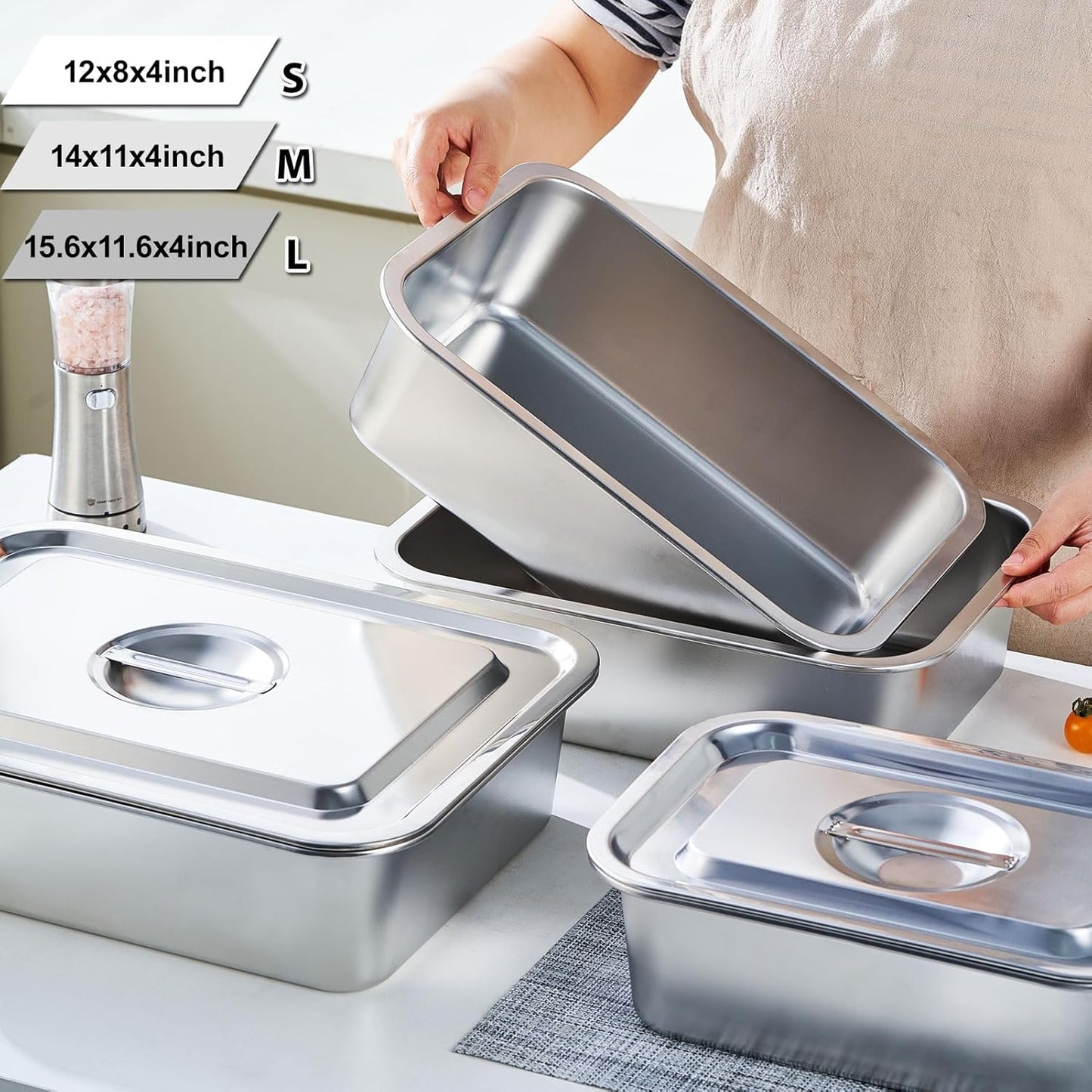 Skiennix 4-Inch Extra Deep Lasagna Baking Pan - 11x14 Inch Stainless Steel Nonstick Casserole Dish with Lid