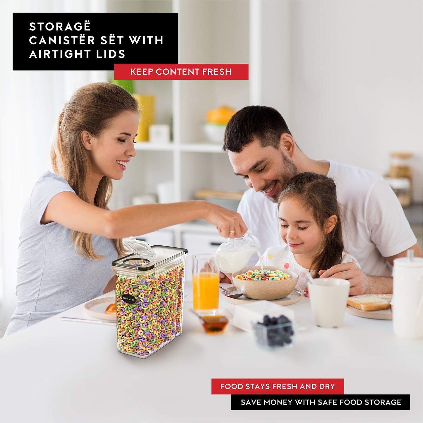 DWËLLZA KITCHEN EXTRA LARGE Cereal Containers Storage (6.3L / 213OZ) Set of 2 Family Size Bulk Cereal Dispenser Countertop, Airtight Food Storage Containers for Pantry Organization, Labels & Marker
