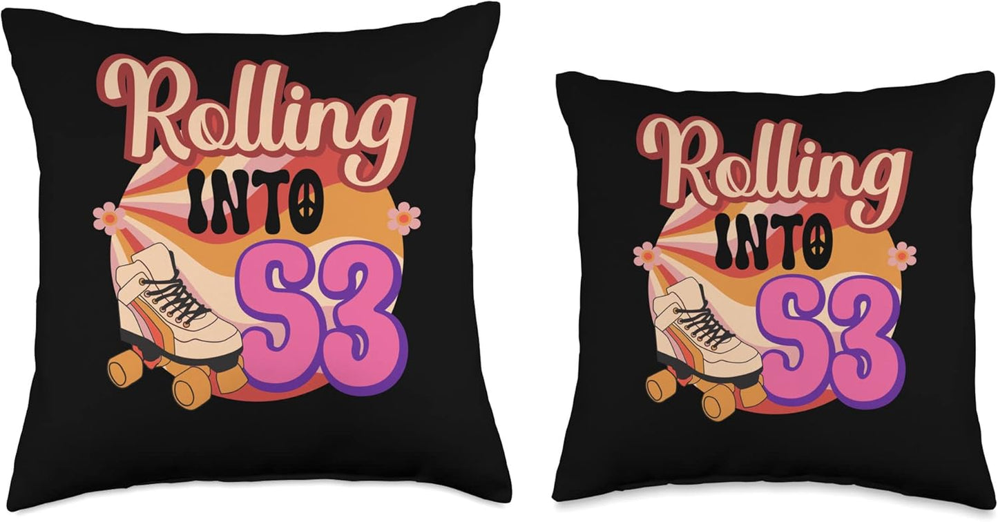 In-line Skates Towards 1973 Rolling Into 53 Throw Pillow, Multicolor, 16x16