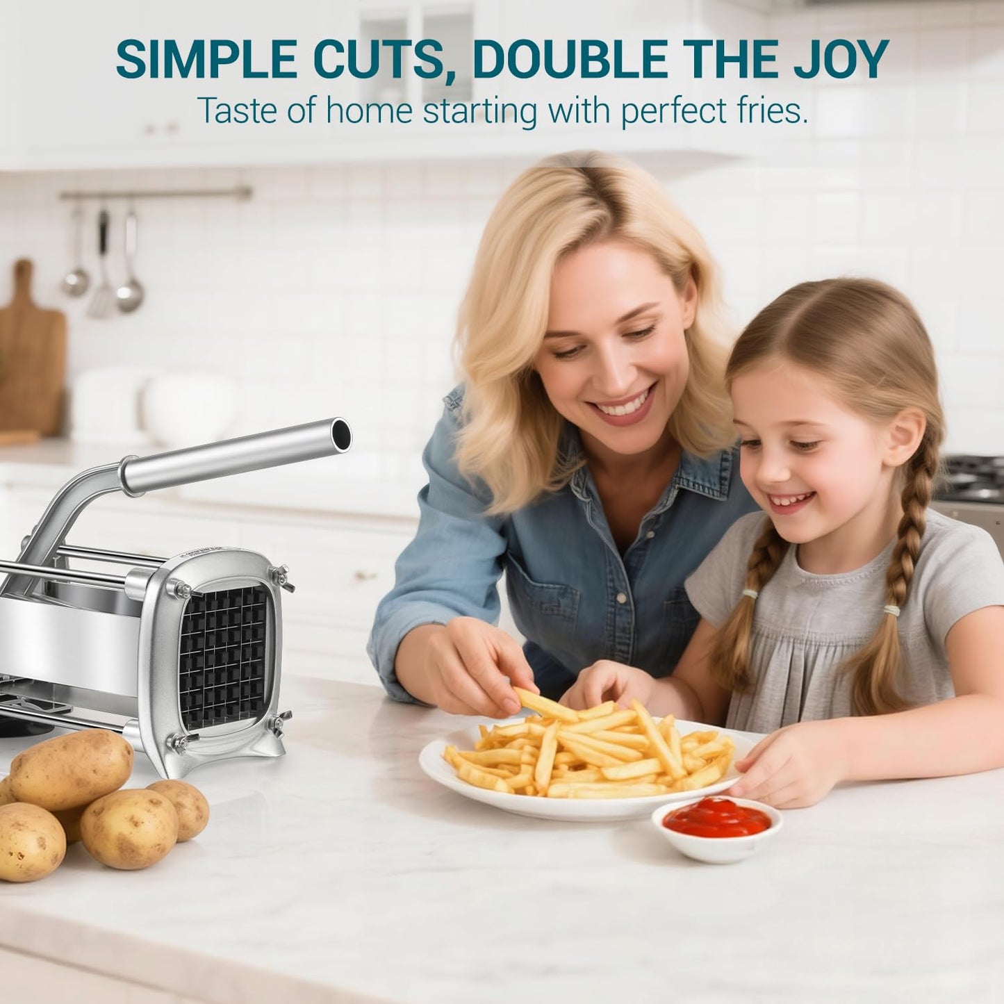 Sopito Professional Stainless Steel French Fry Cutter, 3 Blades (1/2", 3/8", 1/4") for Potatoes, Carrots, Apples, Commercial & Home Use