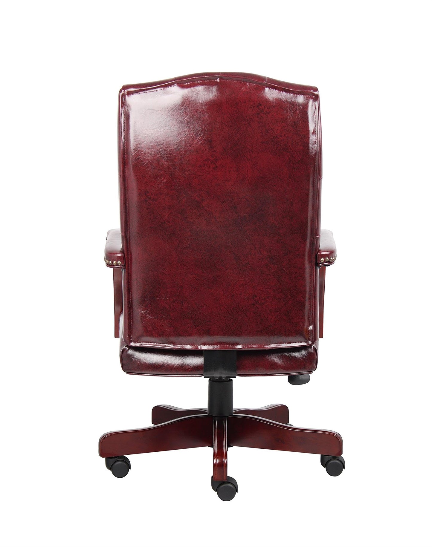 Pemberly Row High Back Executive Chair, Faux Leather with Tufted Design, Oxblood Finish, Mahogany Wood Frame, Height Adjustable with Rolling Casters, Padded Armrests, Office Chair 27" W x 28" D x