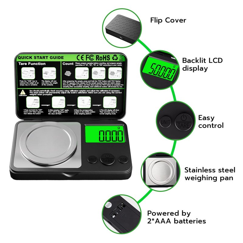 Wigearss Digital Milligram Scale 50g x 0.001g, Mini Precision Scale with Tare weight Function,Calibration Weight & Backlit LCD Display, Pocket Micro Scale for Weighing Powder, Gold, Jewelry, Mini Food