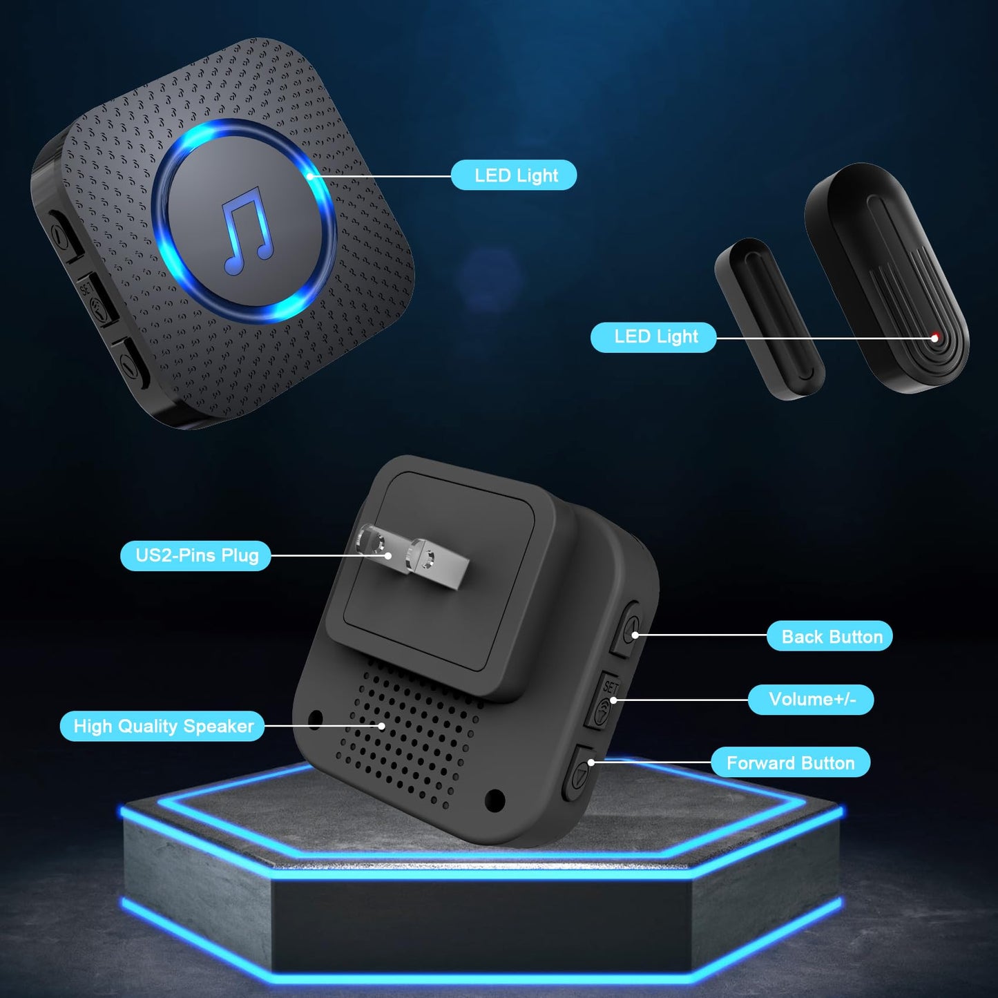 SanJie Wireless Door Chime Sensor, When Door Opens, Entry Alarm for Business/Home/Kids, 5 Adjustable Volume Ringer Alert 2 Sensors + 1 Receivers, 500 FT Range,26 Chimes