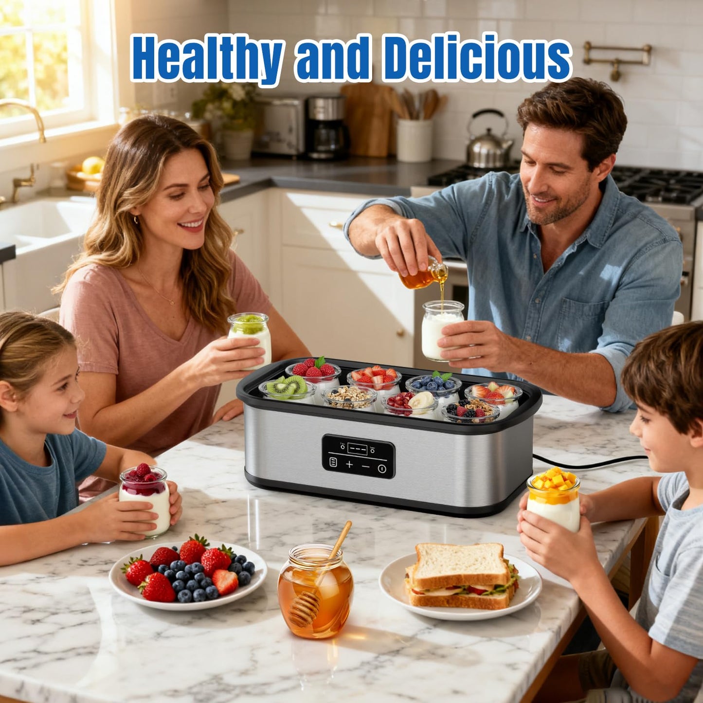 Yogurt Maker with 8 Glass Jars, Yogurt Maker Machine with Adjustable 1-48H Time & Temp Control, Make Healthy Yogurt with Full Probiotics