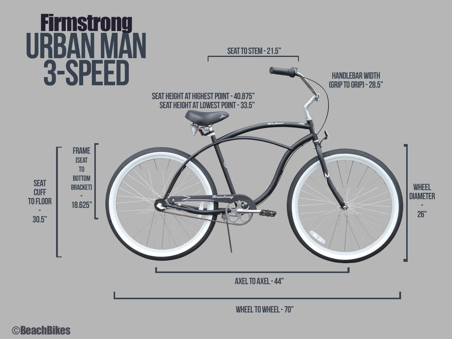 Firmstrong Urban Man Beach Cruiser Bike, Mens Bicycle 26-Inch, 3-Speed, Matte Black