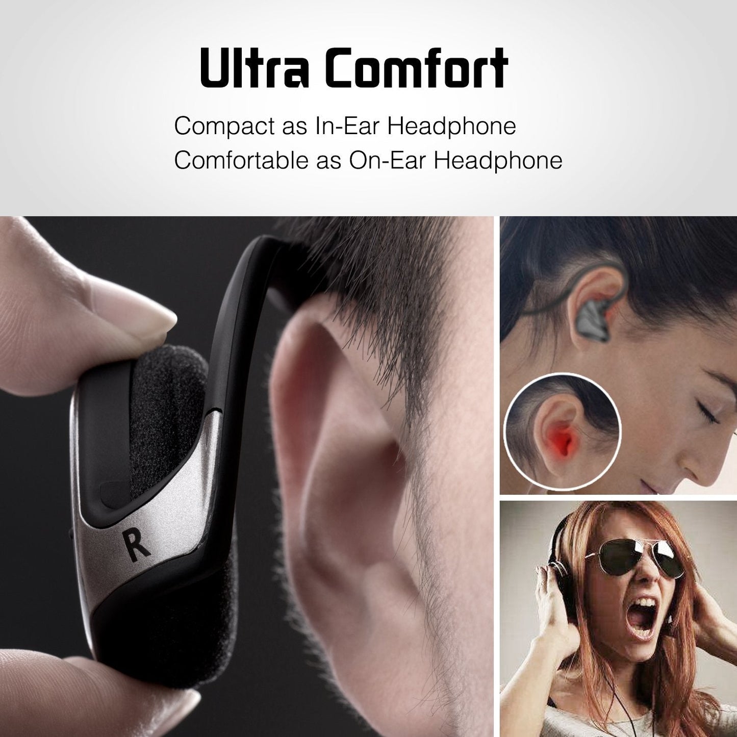 RTUSIA Small Bluetooth Headphones Wrap Around Head - Sports Wireless Headset with Built in Microphone and Crystal-Clear Sound, Foldable and Carried in The Purse, and 12-Hour Battery Life, Black