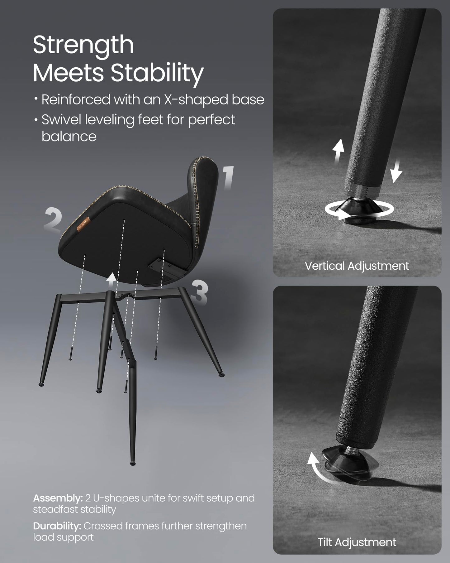 VASAGLE EKHO Collection - Dining Chairs Set of 4, Upholstered Kitchen Chairs, Comfortable Seat, Synthetic Leather with Stitching, Mid-Century Modern, Easy Assembly, Living Room Lounge, Ink Black