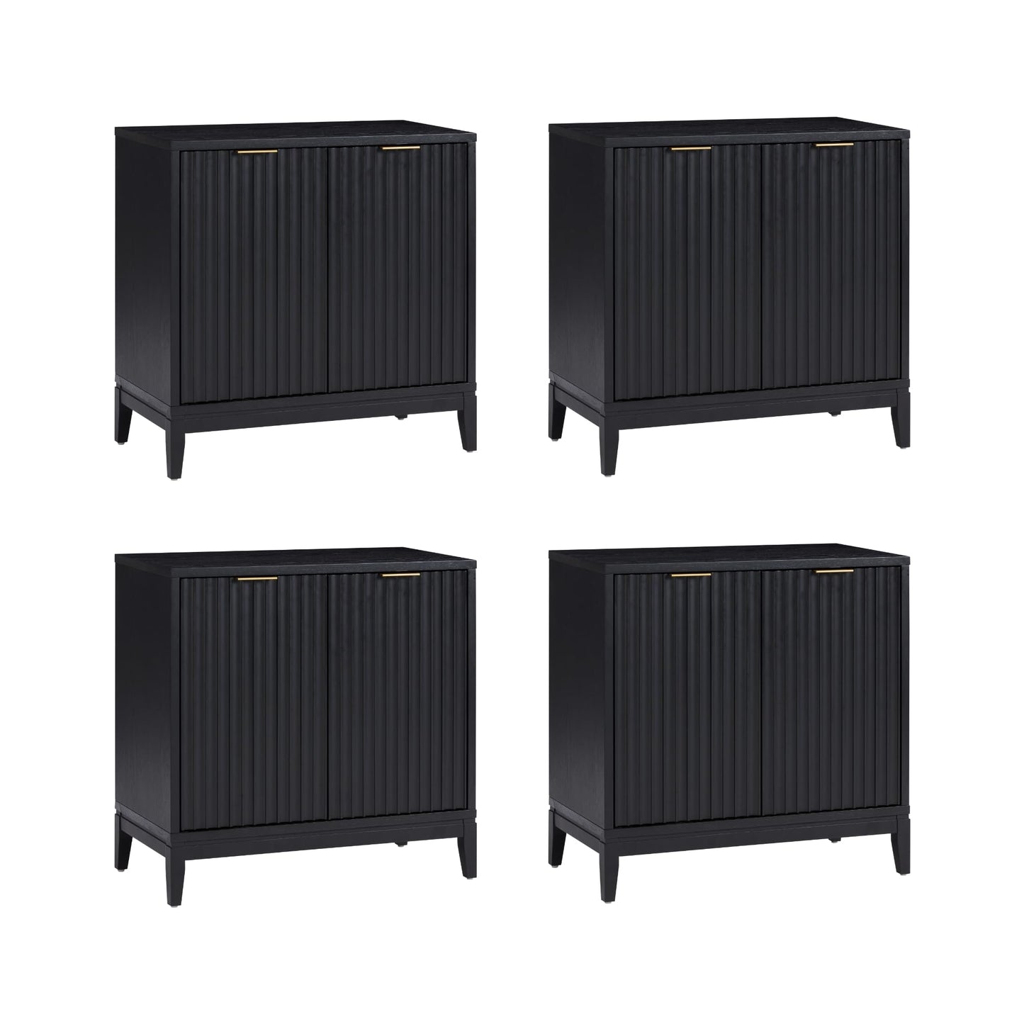 Nathan James Jasper Modern Sideboard, TV Stand with Fluted Doors, Accent Storage for Kitchen or Living Room, Black Oak, Set of 4