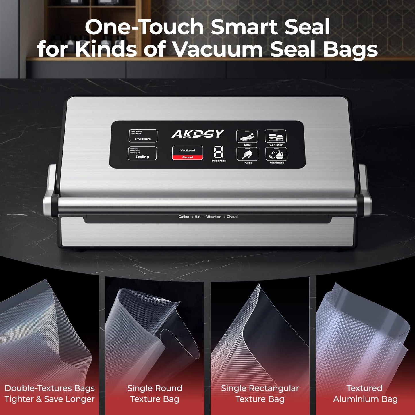 95Kpa Vacuum Sealer Machine๏ผUpgraded Commercial Food Vacuum Sealer, 14-in-1 Functions & Double Heat Seal, Stainless Steel, Large Icons,130W Dual Pumps(25L/Min Suction), Widened Easy-Lock Handle