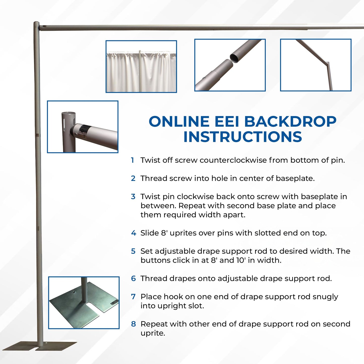 OnlineEEI Premier Portable Pipe and Drape Backdrop Kit 8ft x 10ft (Royal Blue)