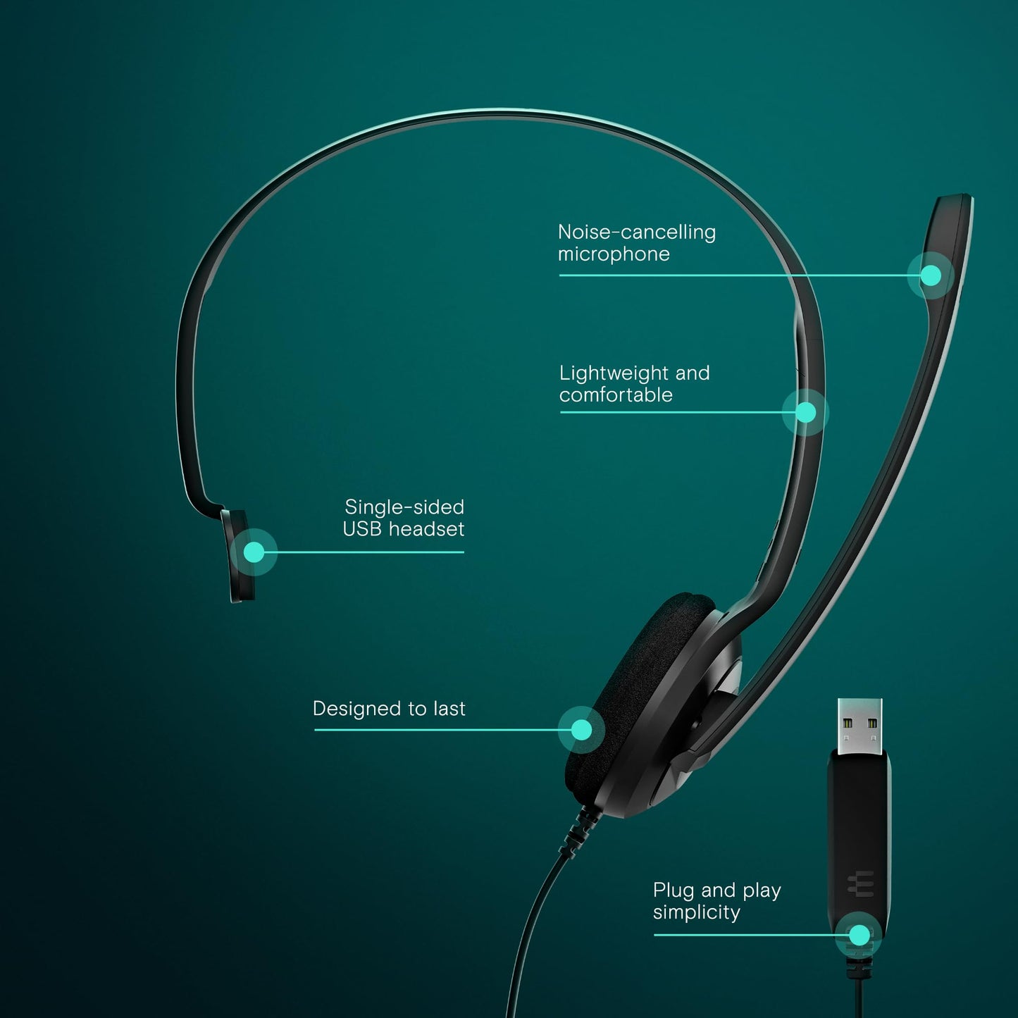 EPOS PC 7 USB Wired Headset – Lightweight Noise-Cancelling Boom Mic, Wideband Audio, Plug-and-Play USB-A, Crystal-Clear Calls for Skype, Zoom & Teams – Compatible with Windows, macOS, Chromeboo, Black