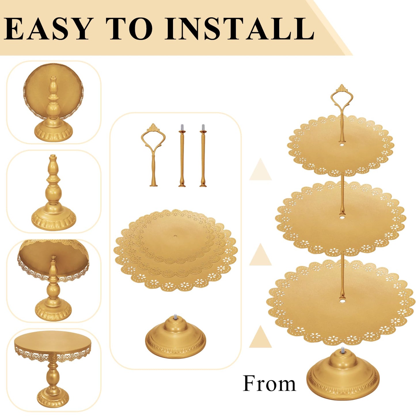 JALANCY Set of 9 Cake Stands Metal Cupcake Stand Set Multiple Styles Candy Fruit Display Tower Dessert Plate Cake Serving Tray for Birthday Party Wedding Anniversary Baby Shower Engagement (Gold)