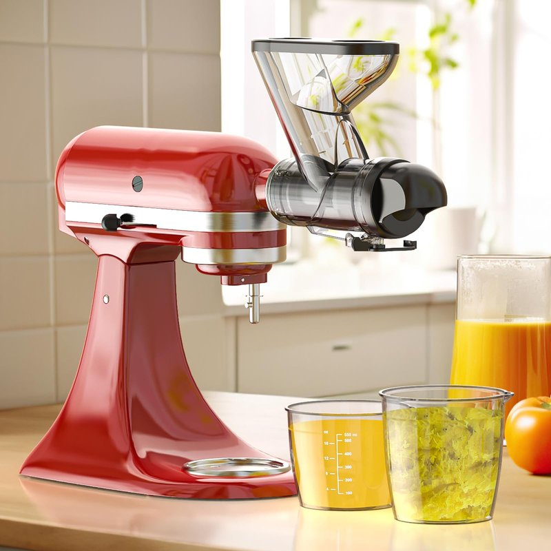Masticating Juicer Attachment for KitchenAid Stand Mixer, Masticating Juicer, Slow Juicer Attachment for Kitchen Aid with Dual Feed Chute and Push Rod for Vegestables Fruits By HOZODO