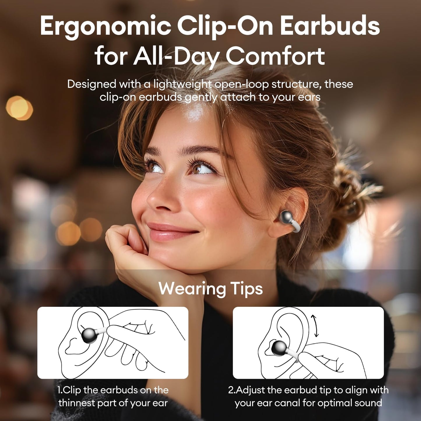PAXA Clip On Earbuds, Clipbuds7 Open Ear Earbuds Wireless Bluetooth 5.4 with LED Display, Auto L-R Ear Recognition and Touch Control, Ultra-Light 4.5g Fit Comfort for Sports Fitness Daily Use, Silver