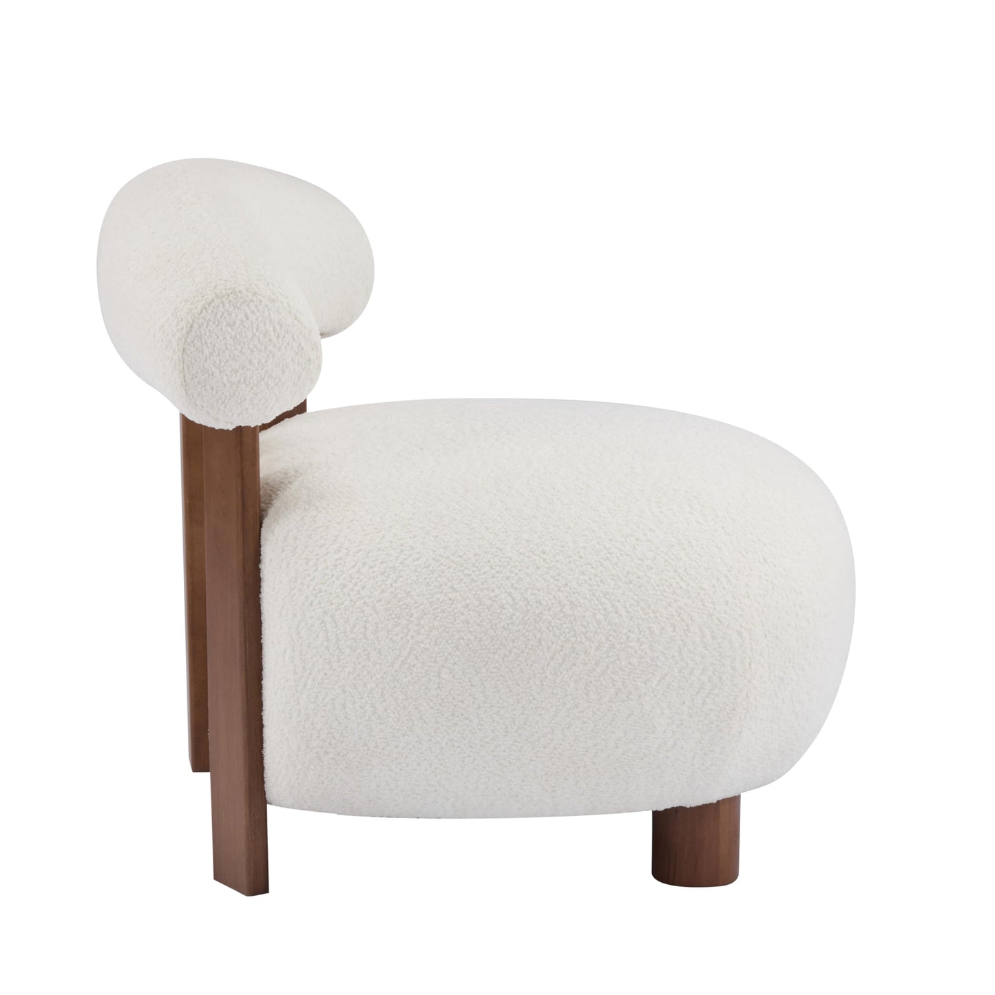 Merax Modern Boucle Accent Chair, Upholstered Barrel Armlesschair with Solid Wood Legs, Comfy Lounge Reading Chair for Living Room Bedroom, White
