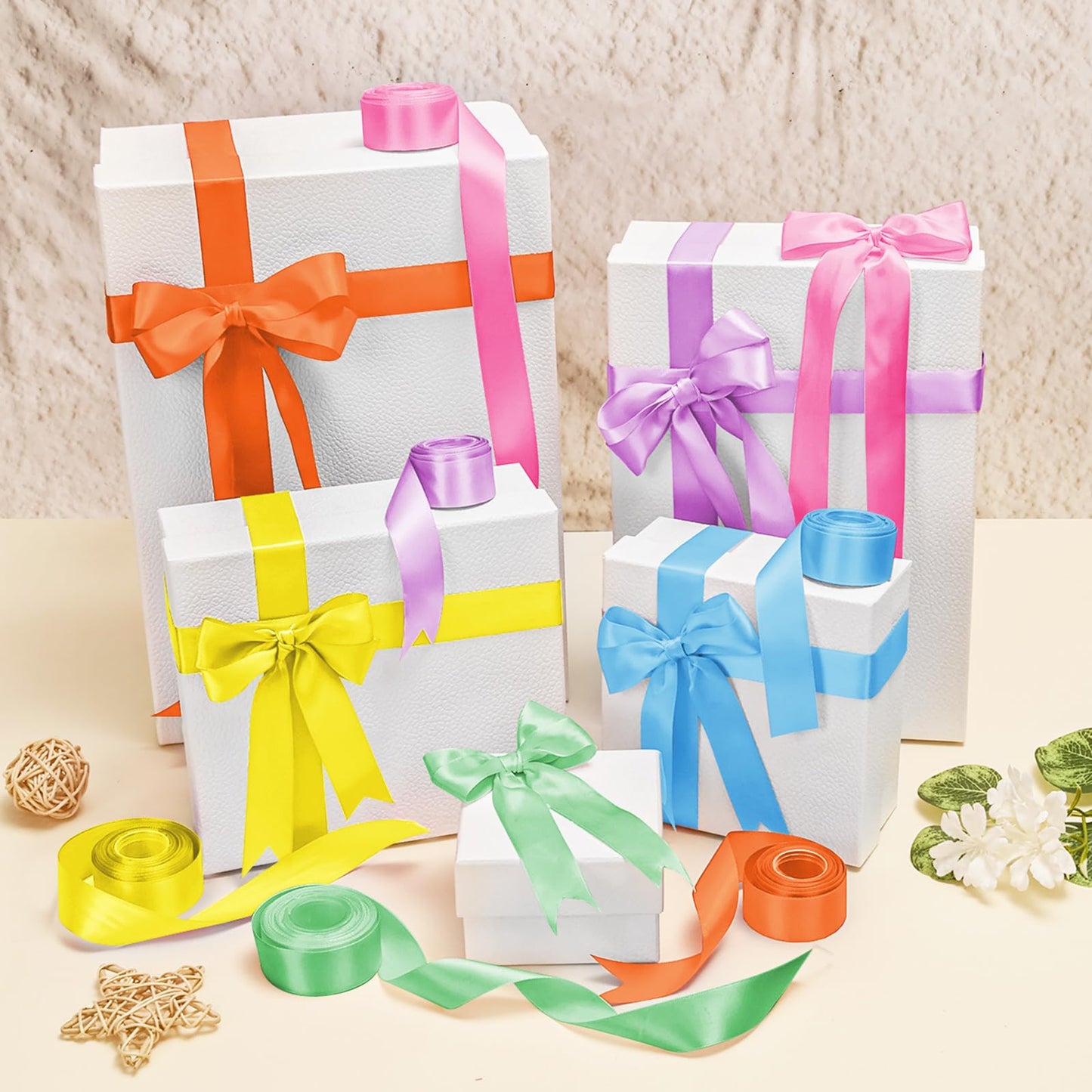 Jacriah 1 Inch Rainbow Satin Ribbons for Crafts, 6 Rolls Single-Faced Rainbow Assorted Ribbons for Gift Wrapping Flower Bouquet Wedding Invitations Bridal Shower Hair Bows Garland Party Decor