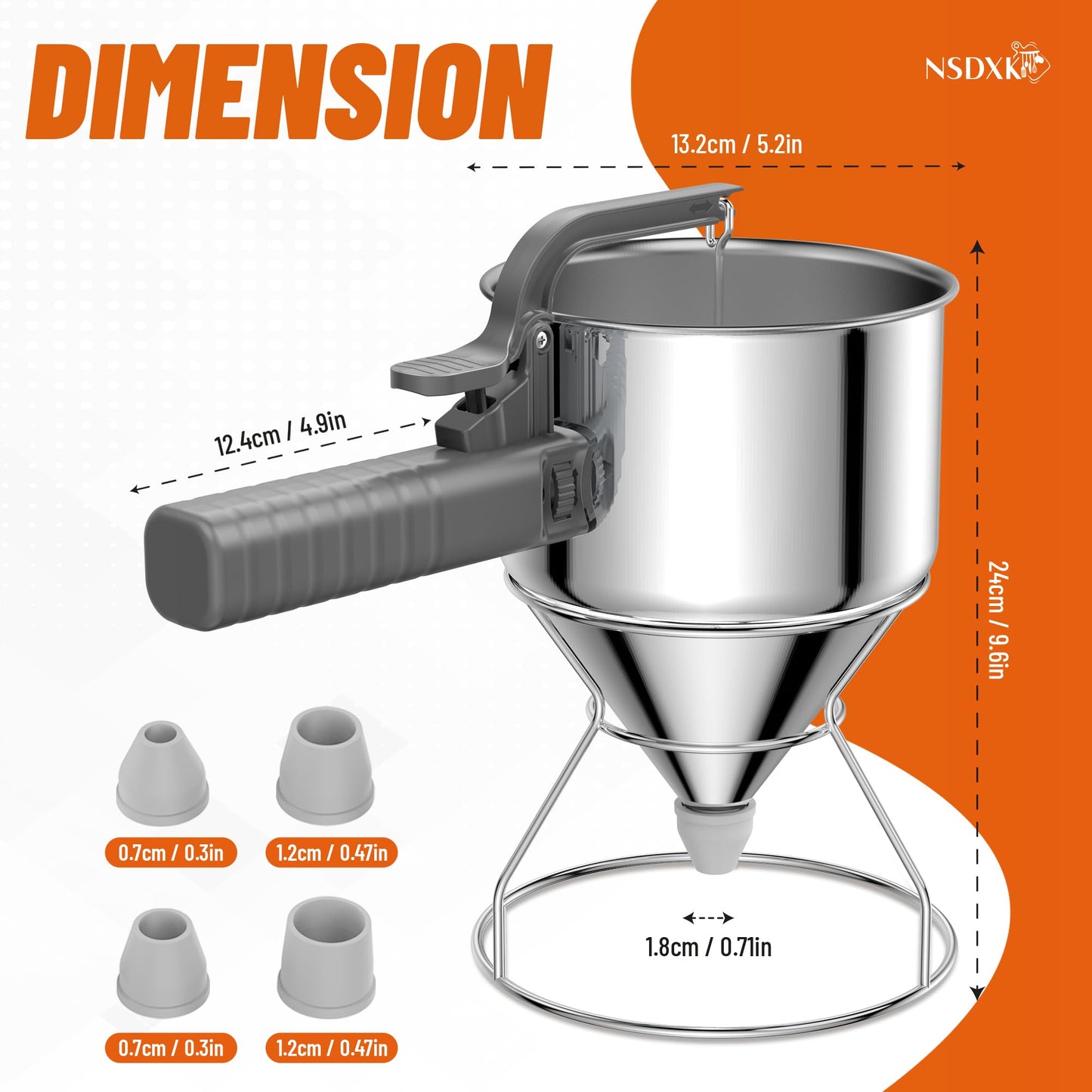 NSDXK 40oz Pancake Batter Dispenser, Stainless Steel Cake Dispenser with Stand, Great for Pancakes, Cupcake, Waffle or Any Baked Goods, Durable, Leak-Free, Space Gray