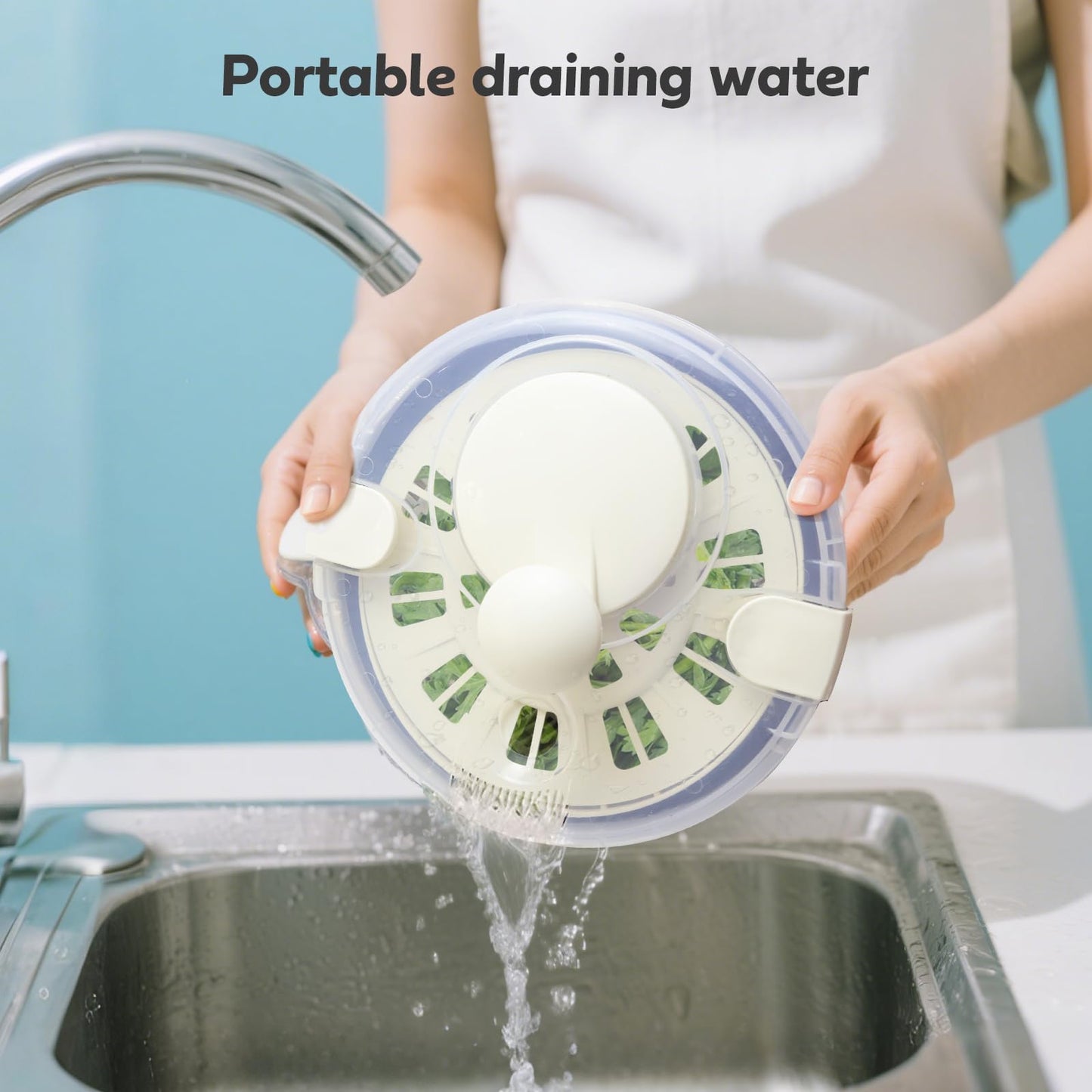 Salad Spinner Stainless Steel,Manual lettuce dryer With lid, basin, drain frame and non-slip base,lettuce spinner with Quick Spin,Spaghetti & Chip Strainer BPA Free,Easy Clean,5qt