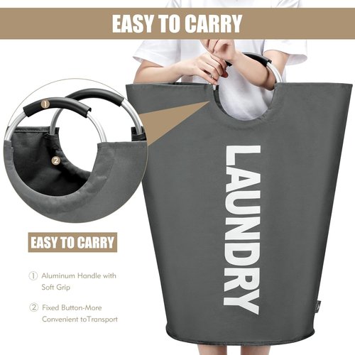 DOKEHOM Large 95L Laundry Basket - Collapsible & Freestanding Clothes Hamper | Dark Grey