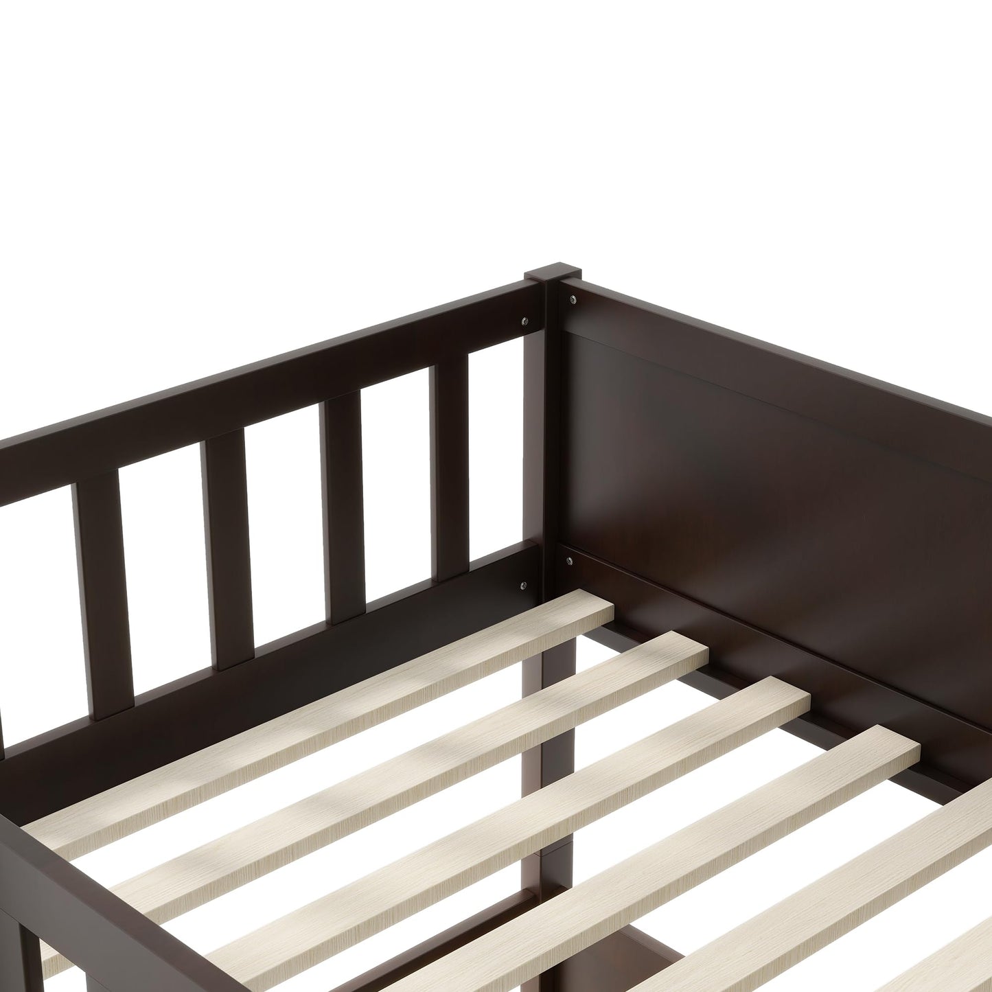 KEIKI Twin Over Twin Over Twin Triple Bunk Bed, Solid Rubber Wood Detachable 3-in-1 Bed Frame with Ladders & Full Guardrails, Space-Saving Boys & Girls Bed for Family & Sleepovers, Espresso