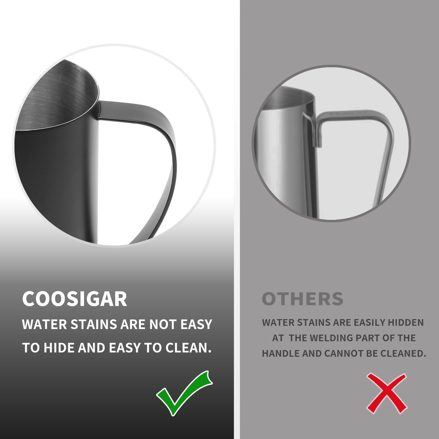 Coosigar Milk Frothing Pitcher 600ml/20oz,304 Stainless steel Espresso Steaming Pitcher,milk frother cup,Milk Jug Cup,Latte Art(black)