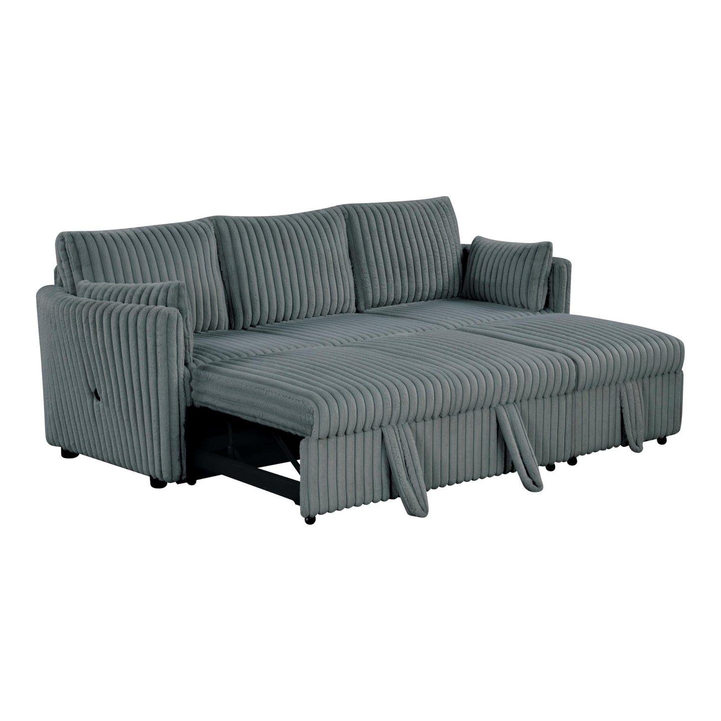24/7 Shop at Home Shilda Modern Contemporary Faux Fur Pull-Out Sleeper Sofa with Modular Design, Curved Arm, USB-A and USB-C Charging Ports for Living Room, Small Space, Dark Gray