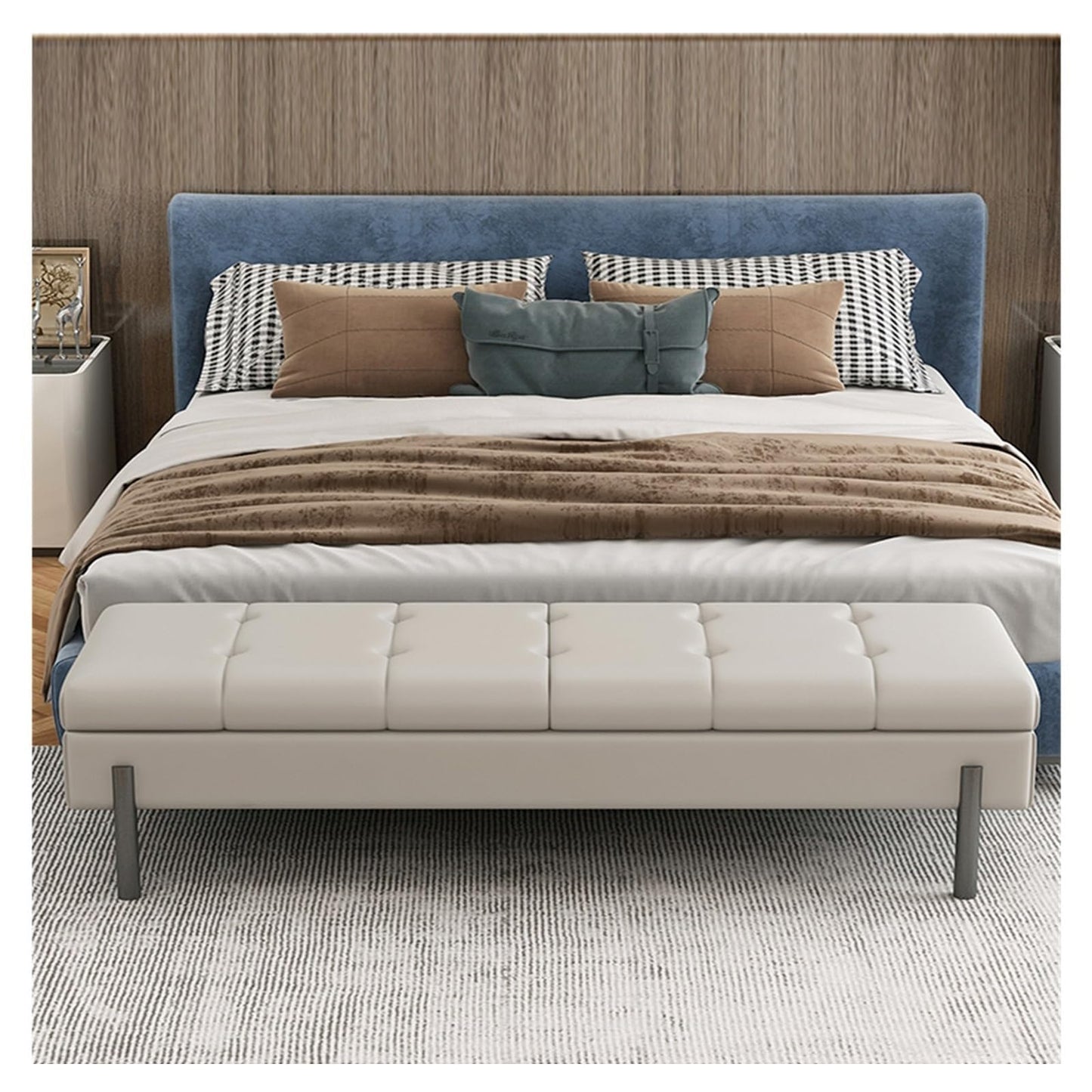 Bedroom End of Bed Bench Storage Footstool, Bedroom End Bench, Upholstered Fabric Storage Footstool, Entryway Upholstered Footstool, Footstool for Living Room and Bedroom Ottoman Couch Bench (Color :