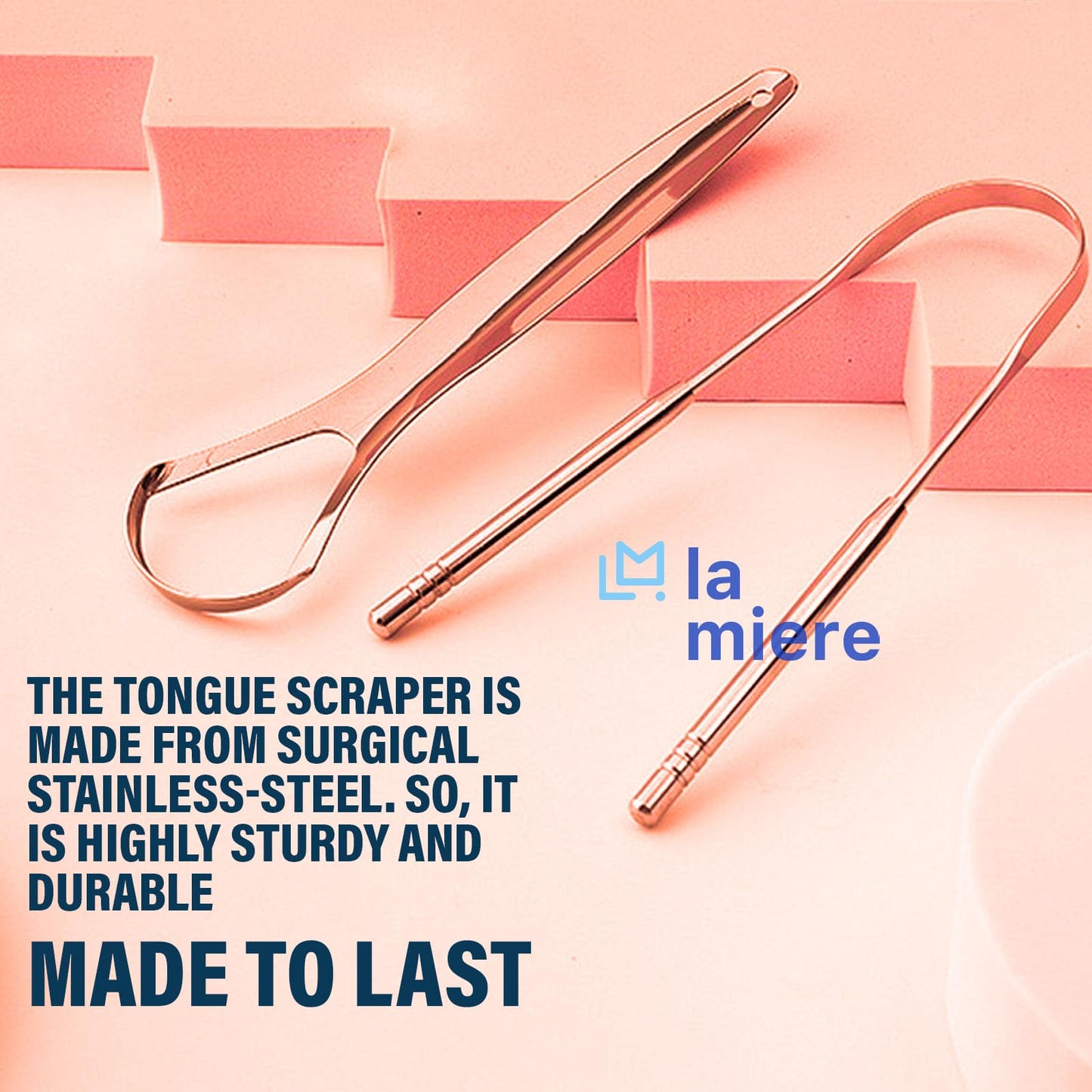 LA MIERE Tongue Scraper (2 Pack), 100% Stainless Steel, Easy to Use Tongue Scraper for Adults, Tongue Cleaner for Oral Care & Hygiene with Natural Cotton Bag