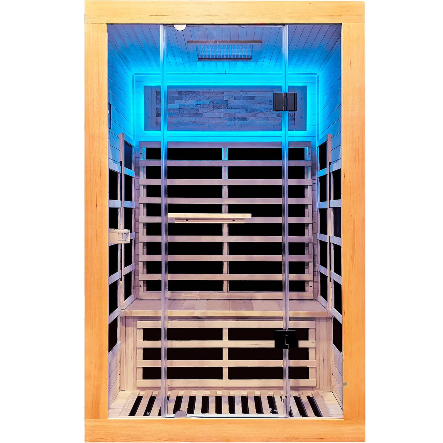 OUTEXER Infrared Sauna 2000W Wooden Saunas Home Spa Room Canadian Hemlock Wood Low-EMF Indoor Saunas with with Red Light Beauty Lamp for Two Person 74.8 * 47.2 * 41.3Inch