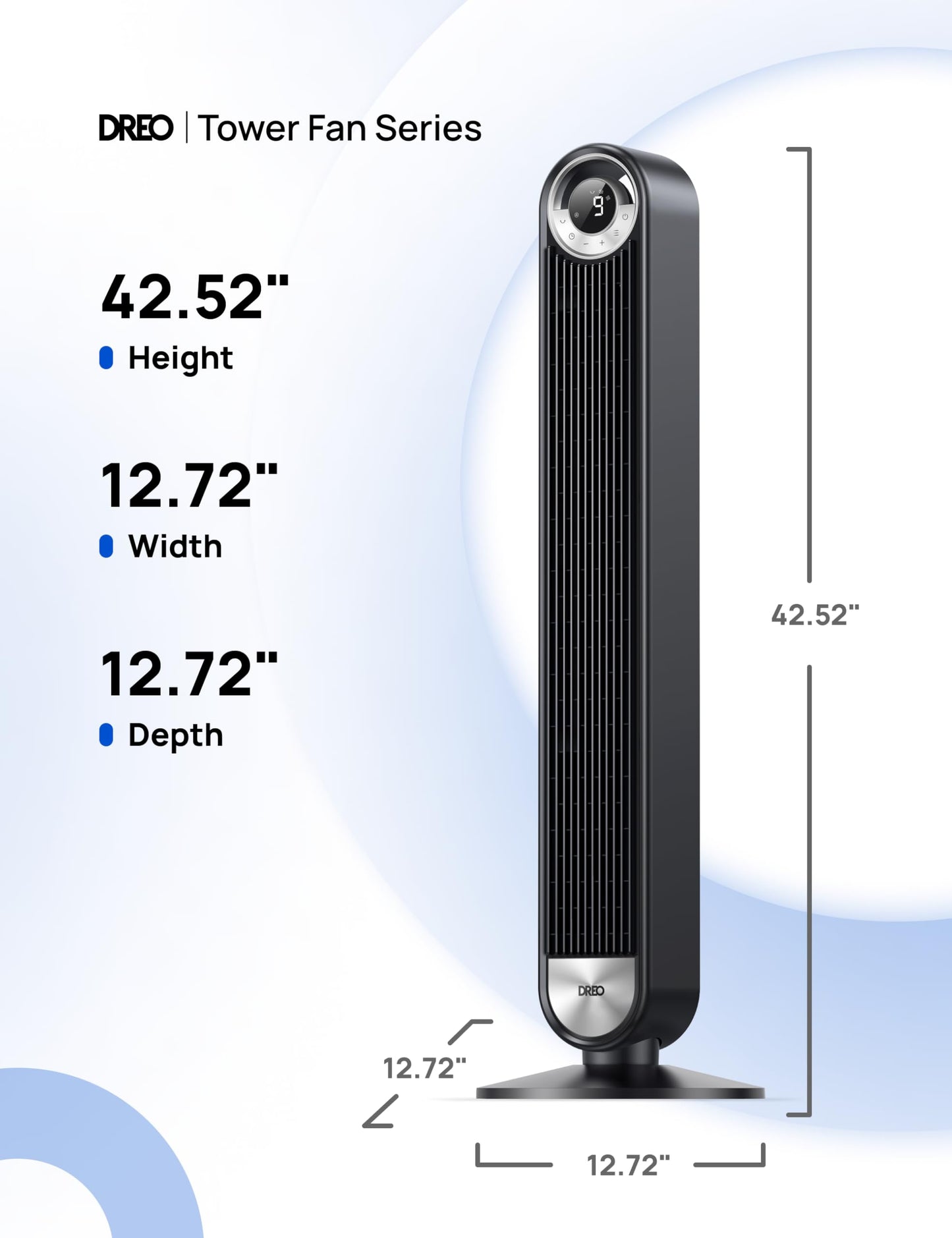 DREO Tower Fan for Bedroom, Upgraded DC 9 Speeds 20dB Ultra-Quiet Floor Fan, 90ยฐ Oscillating Fans with 28ft/s Velocity, 12H Timer, Standing Fan, Bladeless Fan Powerful for Home, Black