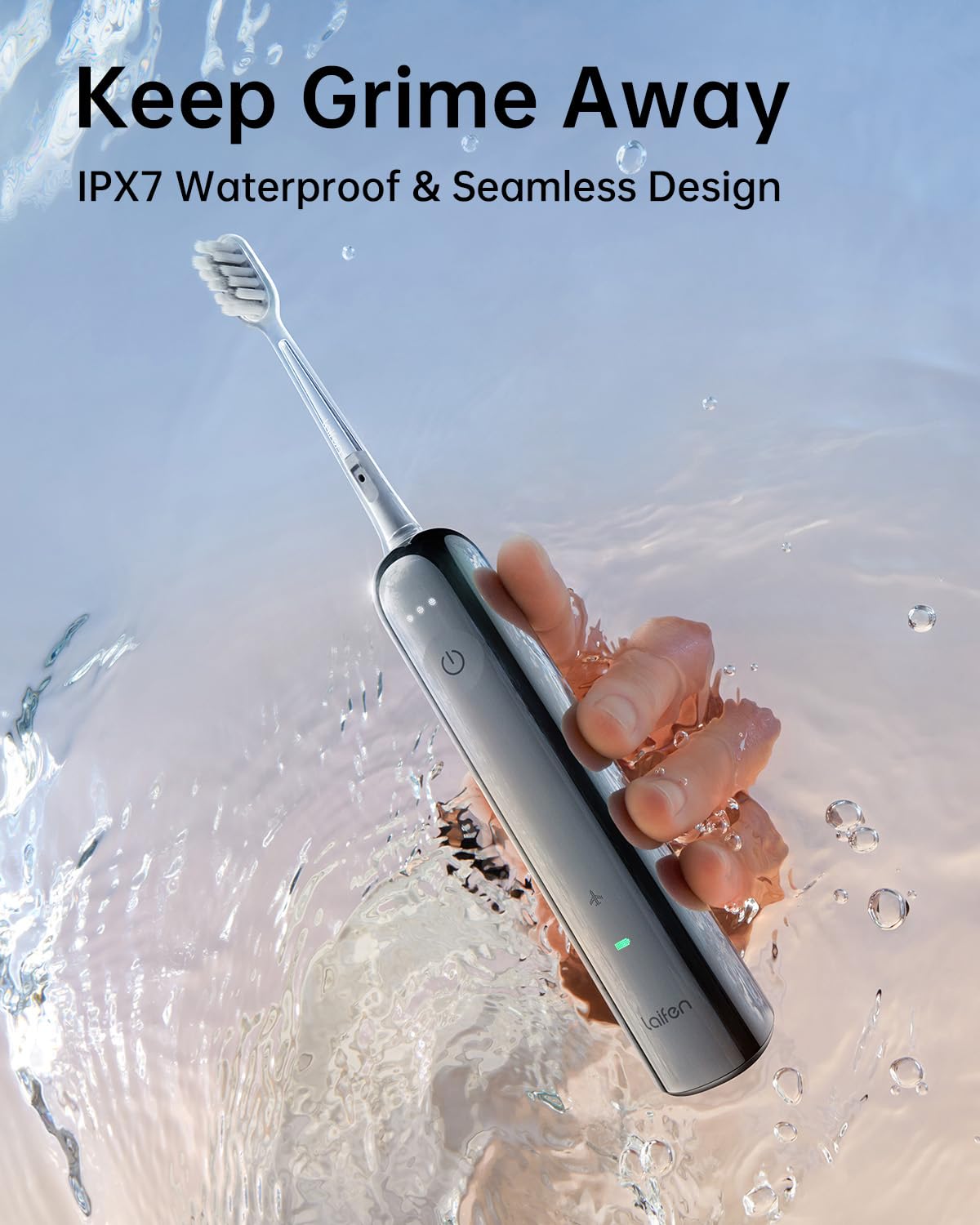 Laifen Wave Electric Toothbrush, Oscillation & Vibration Sonic Electric Toothbrush for Adults with 3 Brush Heads, IPX7 Waterproof ADA Accepted Travel Powered Toothbrush (Stainless Steel)
