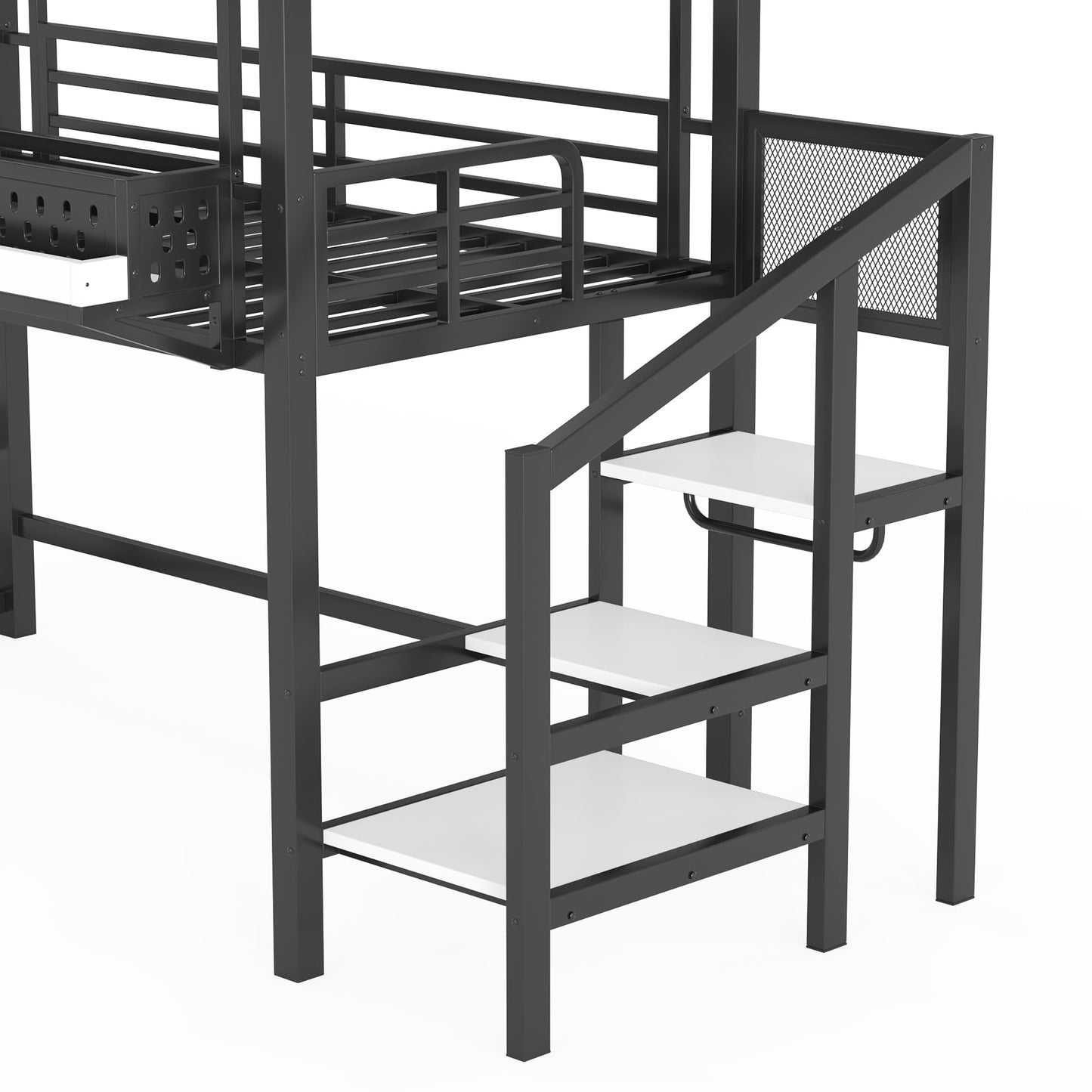 Bellemave Twin Size Metal House Loft Bed with Slide and Stairs,Heavy Duty Playhouse Loft Bed Frame with Shelves,LED Lights and Charging Station for Kids,Teens,Adults,Black