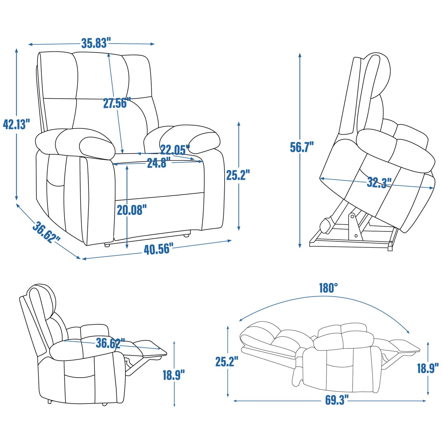 RHHVVR Oversized Power Lift Recliner Chair for Adults, Large Electric Lift Recliners with Massage Heating, Medium-Firm Electric Lay Flat Reclining Chair Sofa for Living Room, Leather Brown