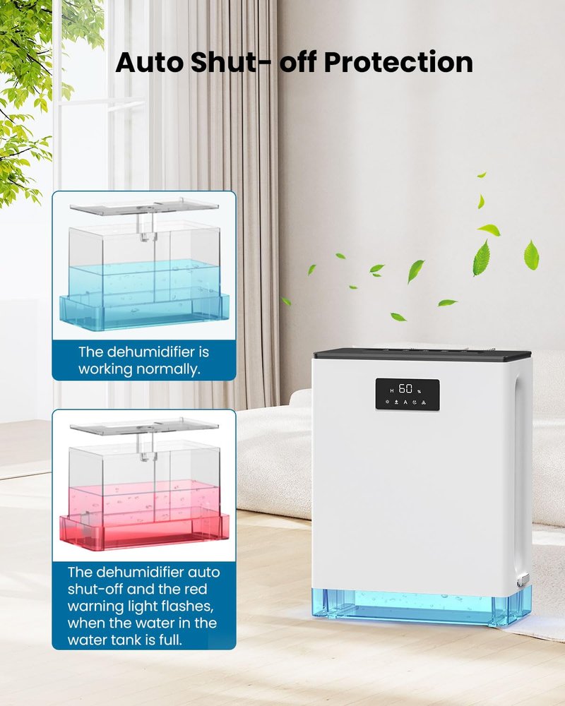 BIZEWO Dehumidifier for Home, (980 sq.ft) Queit Dehumidifiers for Bathroom, Basement, RV with 101 oz Water Tank, 2 Modes, Auto Defrost, Auto Shut Off, Timers, 7 Colors Ambient Light