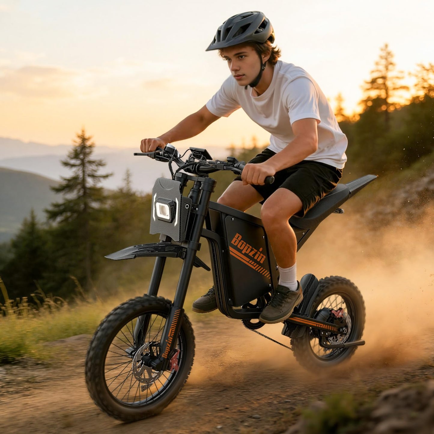 Bopzin Electric Dirt Bike for Teens & Adults - Peak 2600W 38MPH, 14"/12" Tires Agile Off-Road eMotorcycle, 60V 23AH 100+ Miles Range eBike, Full Suspension & Hydraulic Brakes, UL2849 Certified