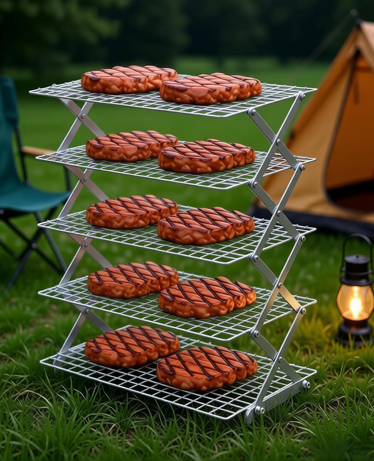 5 Tier Collapsible Cooling Rack, 2/3/4/5-Tier Upgraded,Adjustable & Stackable Baking Rack, 5 Modes Cooling Racks for Cooking and Baking, Roasting & Grilling Gifts for Picnic Party