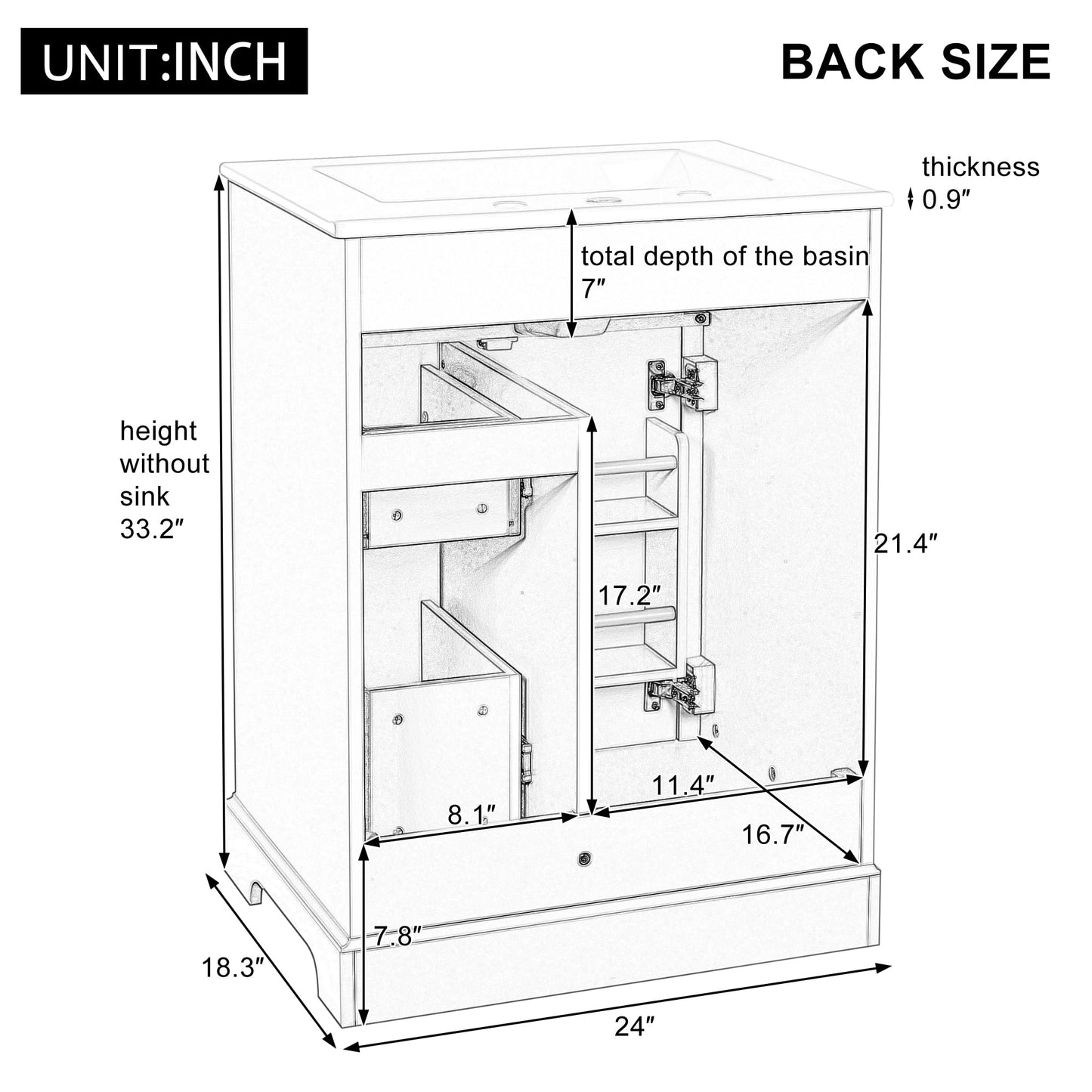 Bathroom Vanity with Sink 24 Inch, Tip-Out Drawer and Door Rack, Adjustable Shelf, Soft-Closing Drawers and Door, White