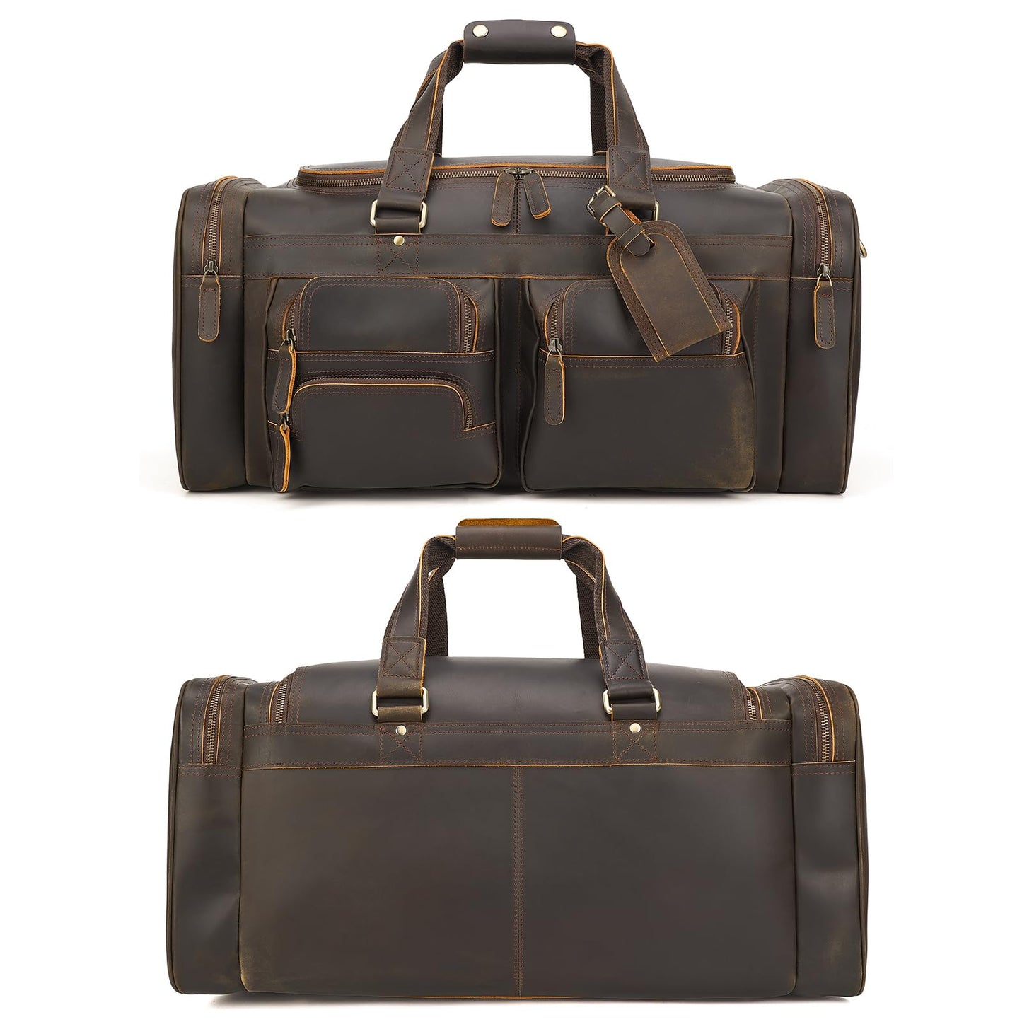 Polare 26" Leather Duffel Weekender Travel Bag For Men With Full Grain Cowhide Leather 56L
