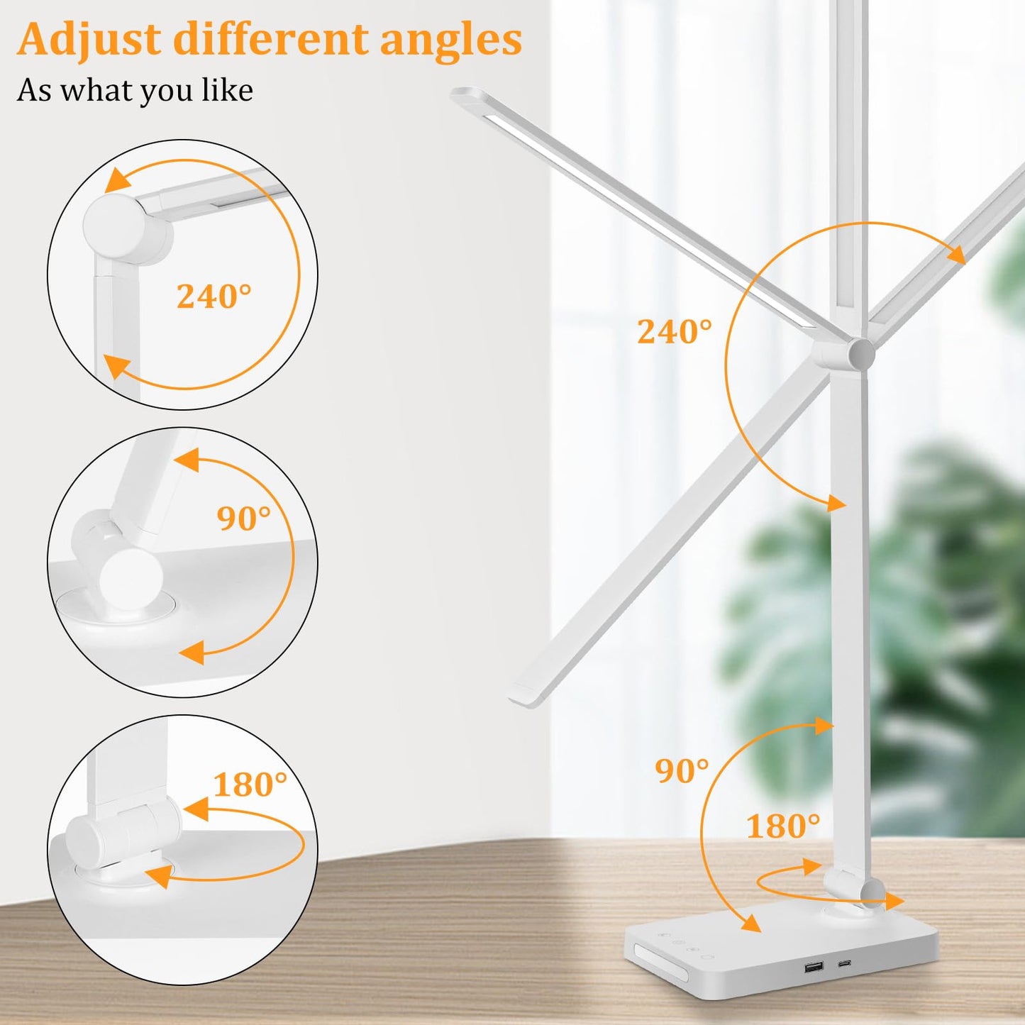 LED Desk Lamp with USB Ports,Touch Desk Lamps for Home Office with 5 Color Modes,3 Brightness Desk Light with Small Night Light,Reading Lamp Table Lamp for Bedroom Bedside Study Black (with adapter)
