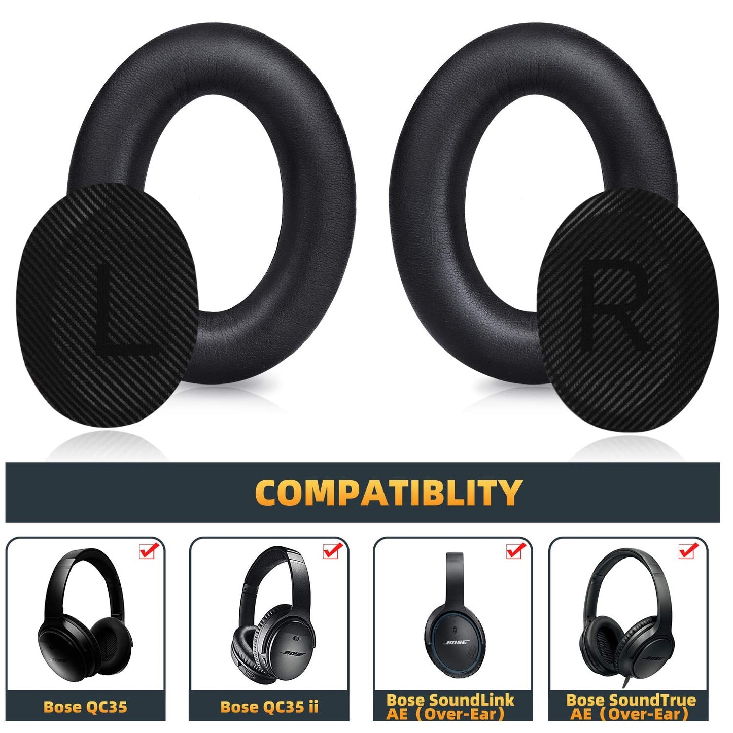 Premium Replacement Ear Pads for Bose QC35 & QC35ii Headphones Made by GEVO- Comfortable Adaptive Memory Foam and Extra Durable - Fits QuietComfort 35 & 35ii / SoundLink 1&2 AE(Over-Ear) (Black)