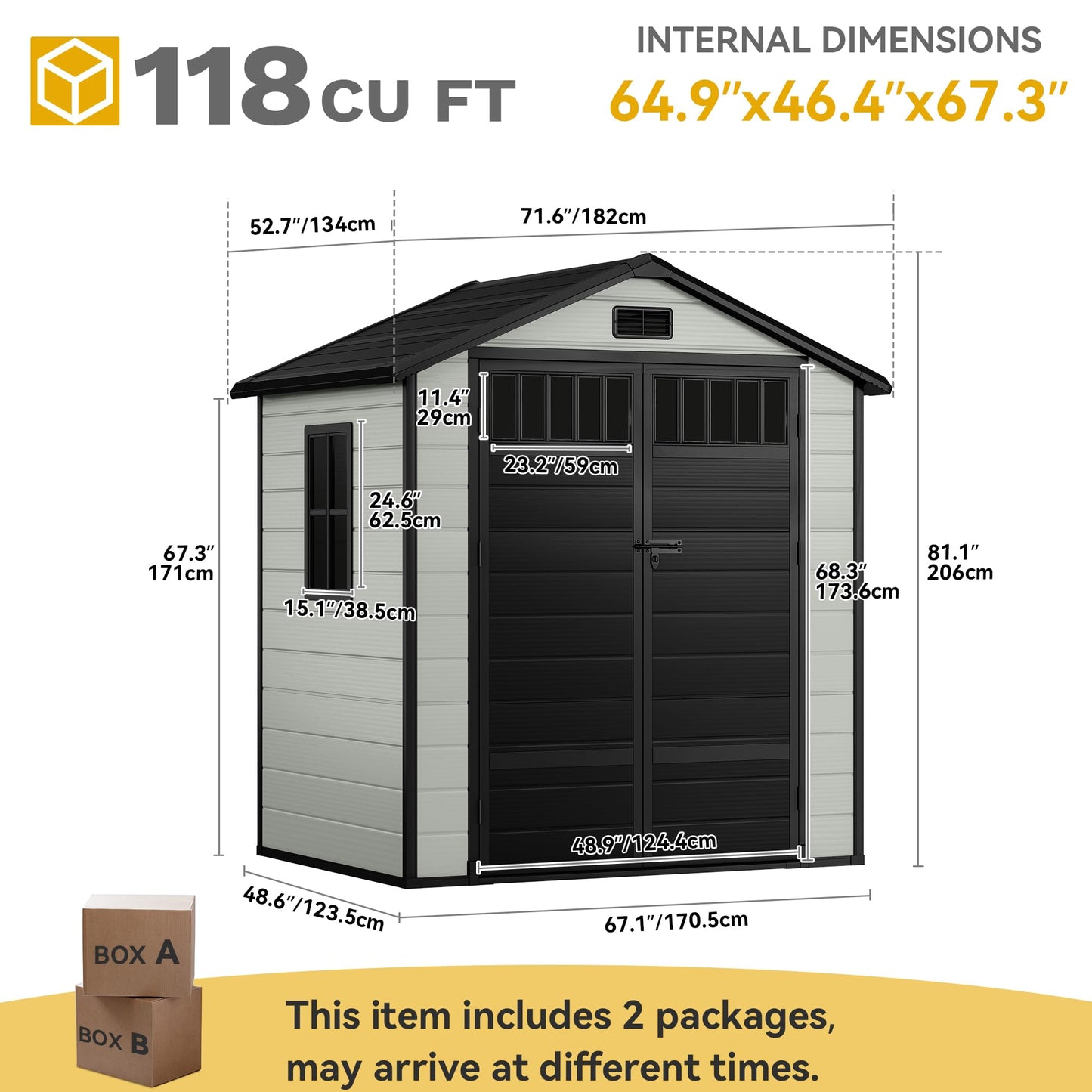 DWVO 6x4.4 FT Resin Storage Shed with Fence-Style and Side Windows, Lockable Door, and Vents for Garden, Backyard, Patio, Lawn, Blue-Gray