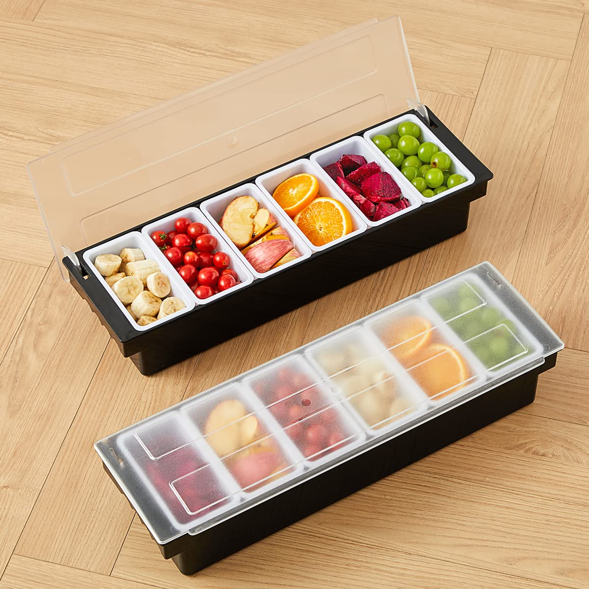 BEYLANG Ice Chilled Serving Tray Condiment Pots 6 Compartment Condiment Server Caddy (6 Compartments)