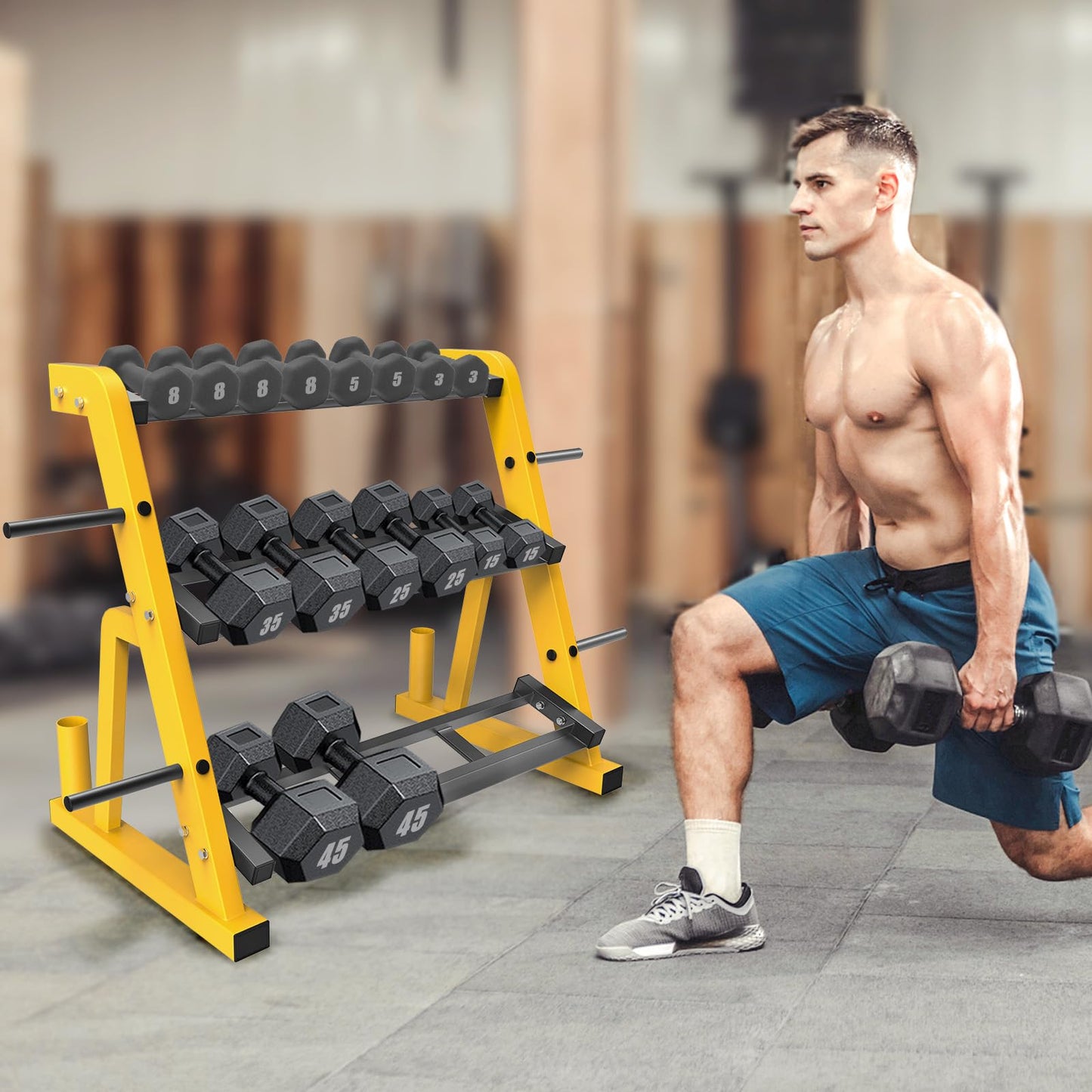 Kipika Heavy Duty 3 Tier Dumbbell Rack Multifunctional, Weight Rack for Dumbbells, Home Gym Equipment, Suitable for Storage of Dumbbell, Barbell Plate, Barbell Bar