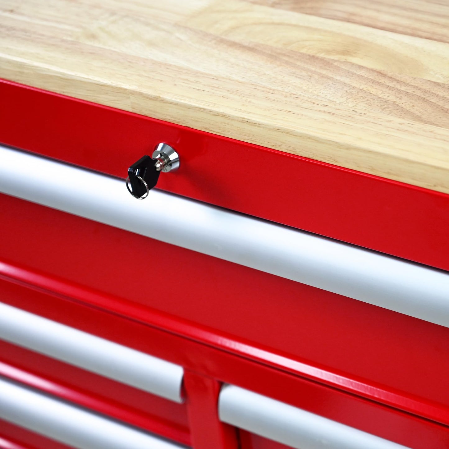 KEIKI 9 Drawer Rolling Tool Cart with Wooden Top, Metal Tool Cabinet with Wheels and Handle, Heavy Duty Storage Organizer for Garage Workshop (Red)