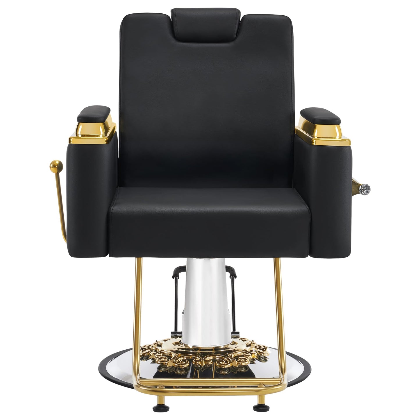 BarberPub Luxurious Barber Chair with Heavy-Duty Hydraulic Pump, Adjustable Reclining Salon Chair for Hair Stylist, Gold&Black Hair Styling Chair, Barbershop 8623 (Black)