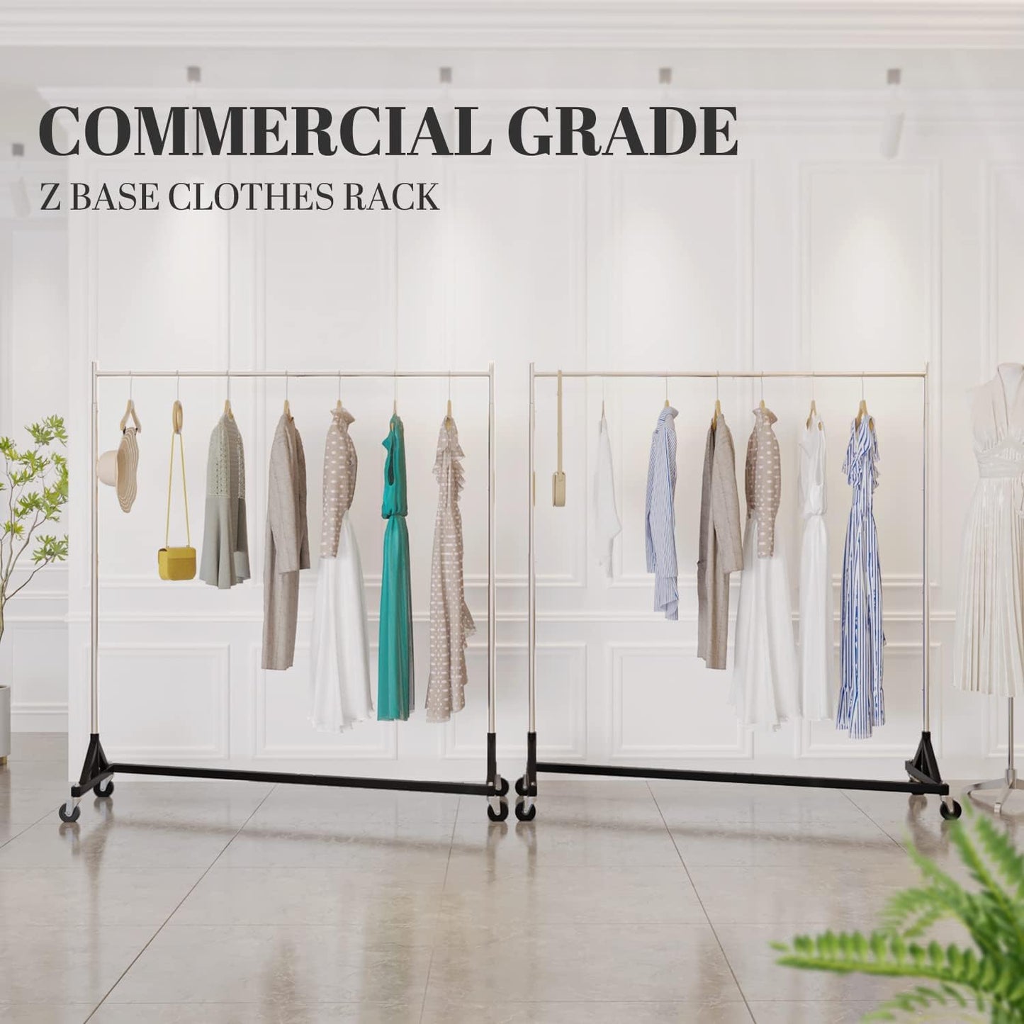 HOKEEPER Z Base Clothing Rack Heavy Duty Clothes Rack for Hanging Clothes Hold 500LBS Commercial Garment Rack with Wheels Adjustable Rolling Clothes Rack Portable Z 24" Dx63 Wx71 H, 3 Pack